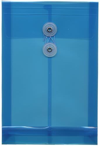 JAM PAPER Plastic Envelopes with Button & String Tie Closure - 6 1/4 x 9 1/4 - Assorted Colors - 6/Pack