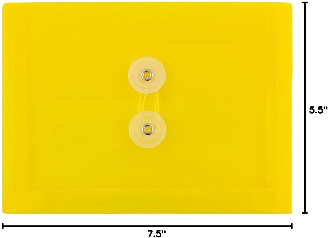 JAM PAPER Plastic Envelopes with Button & String Tie Closure - Index Size - 5 1/2 x 7 1/2 - Yellow - 12/Pack