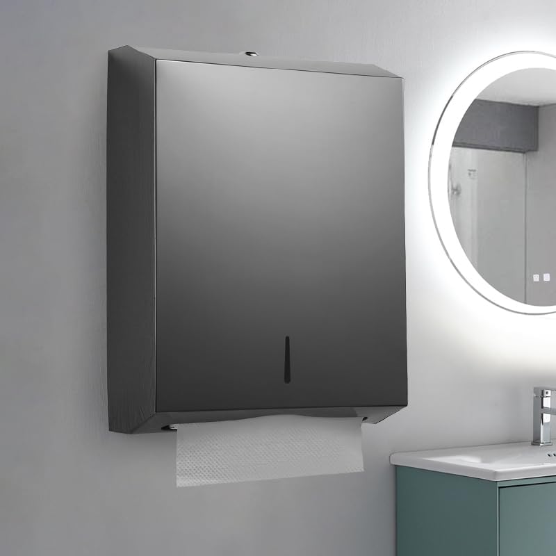 Comercial Paper Towel Dispenser Wall Mount, Stainless Steel Hand Towel Dispenser with Lock, Trifold/C Fold Paper Towel Holder for Bathroom Kitchen Office Public Places, Large Capacity Tissue Holder
