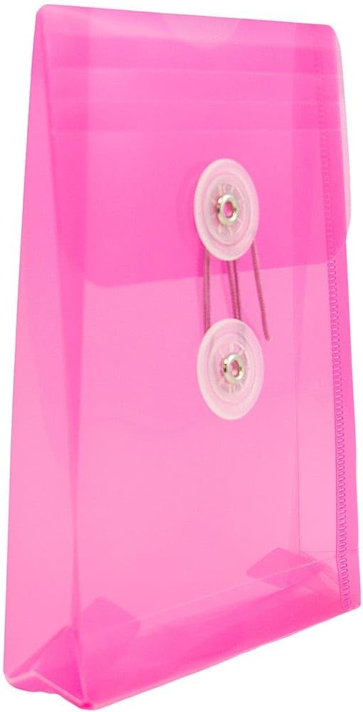 JAM PAPER Plastic Envelopes with Button & String Tie Closure - 4 1/4 x 6 1/4 - Fuchsia Pink - 3/Pack