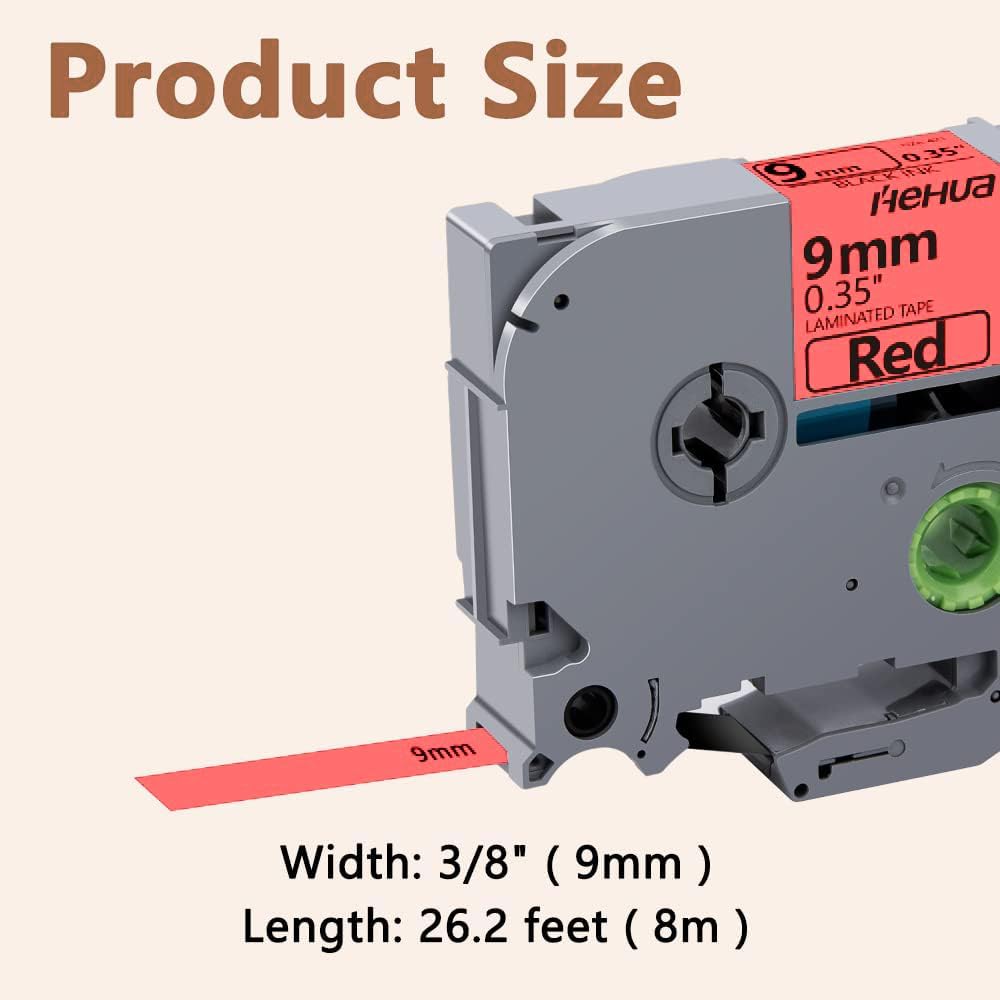 Hehua 9mm 0.35 Laminated Red Tape Compatible for Brother P-Touch TZe-421 TZe421 TZ-421 TZ421 TZe TZ Label Tape for Ptouch PT D210 D200 H110 1880, 3/8'' x 26.2ft Black on Red, 3 Pack