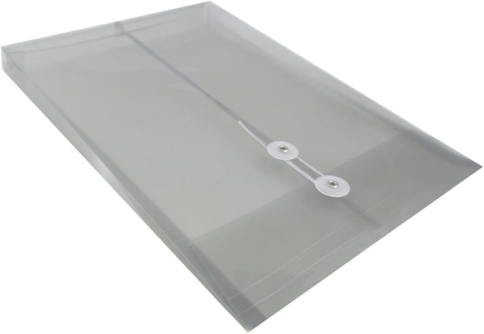 JAM PAPER Plastic Envelopes with Button & String Tie Closure - Legal Open End - 9 3/4 x 14 1/2 - Smoke Gray - 12/Pack