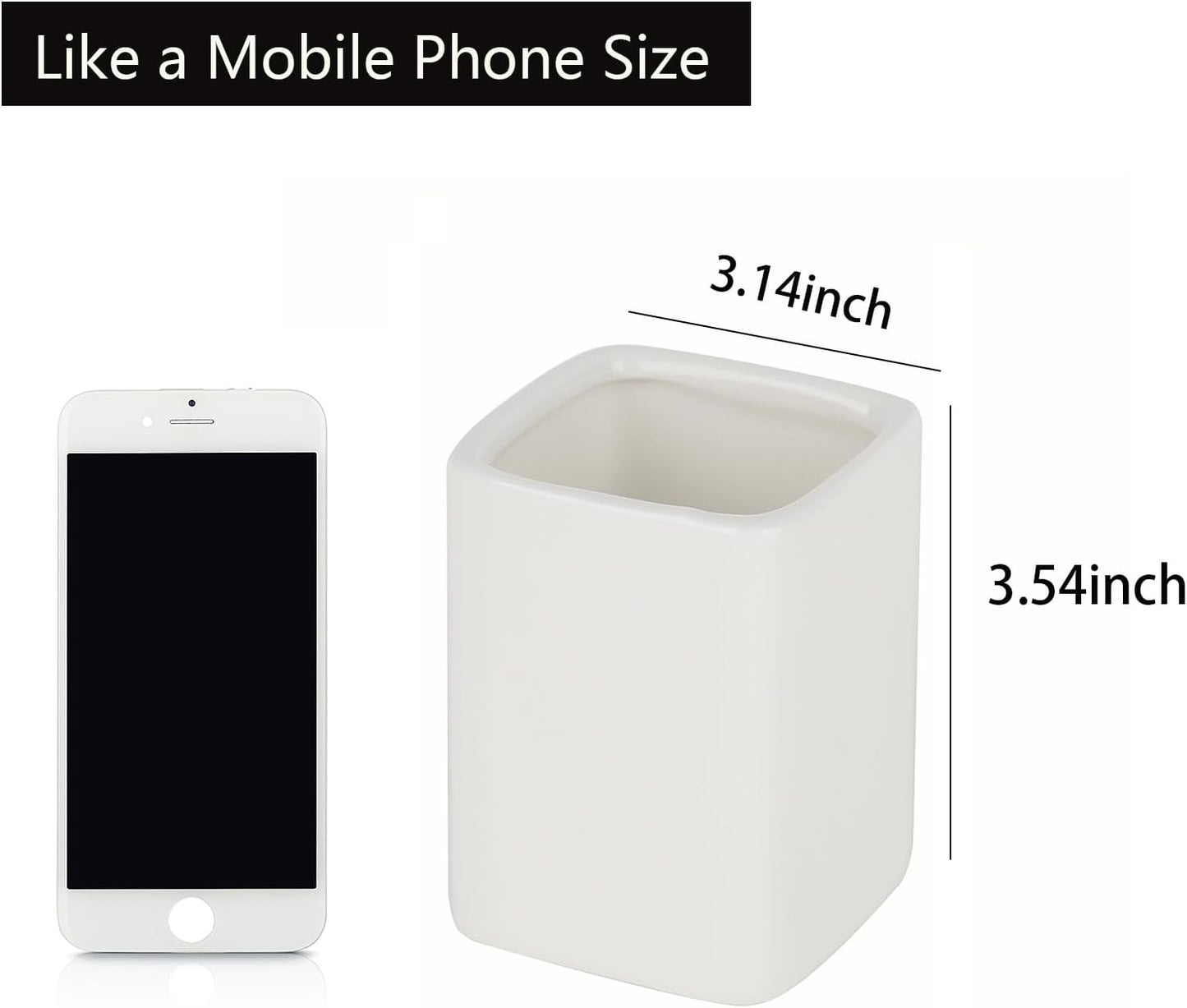 Square Ceramics Desk Pencil Holder With Metal Frame, Suitable for Offices and Homes(Off White)