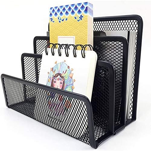 wishacc Folder Holder Desk, 2 Pack Mail Organizer Letter Holder for Desk Metal Mesh with 3 Vertical Upright Compartments