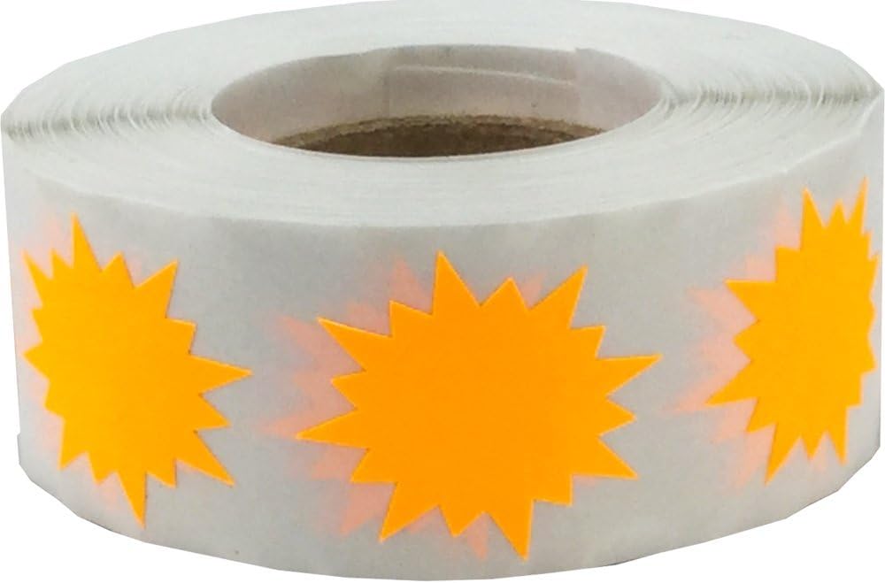 Fluorescent Orange Color Coding Burst Labels for Organizing Inventory 1 Inch Round Circle Dots 500 Total Adhesive Stickers On A Roll