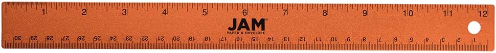JAM PAPER Strong Aluminum Ruler - 12 Inch - Metal Ruler with Non-Skid Cork Backing - Orange Metallic - Sold Individually