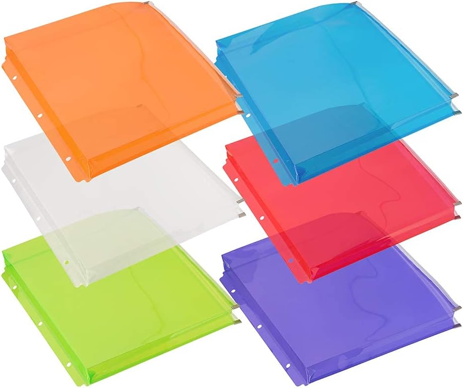JAM PAPER Plastic 3 Hole Punch Binder Envelopes with Zip Closure - Letter Booklet - 9 3/4 x 13 - Assorted Colors - 6/Pack
