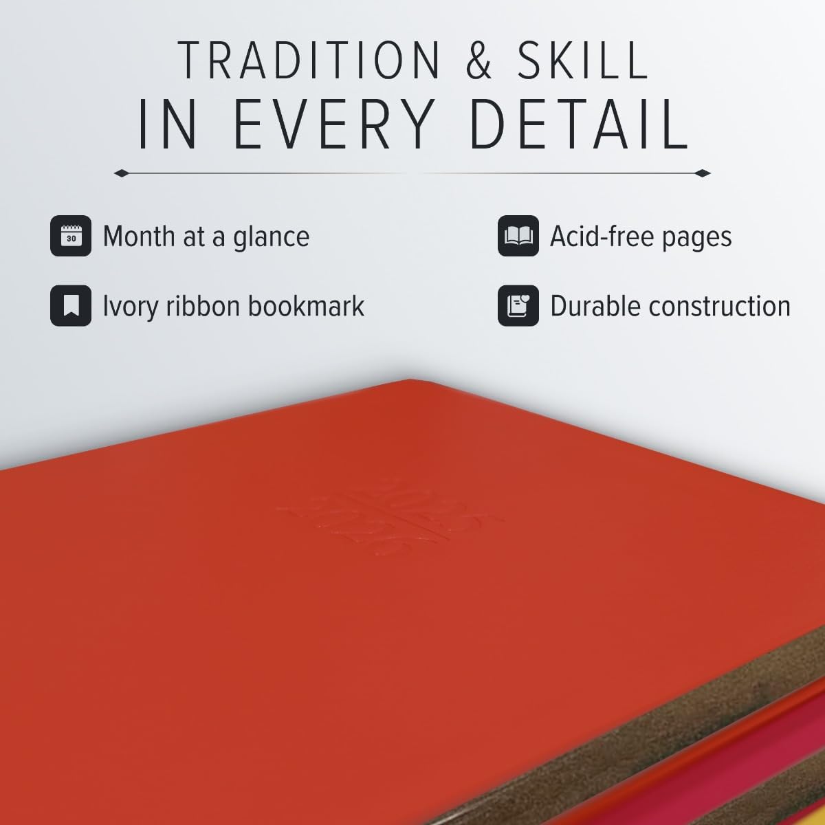 Gallery Leather Academic Planner 2025-2026, Teacher and Student Weekly Monthly Planner, Elegantly Bound Calendar with Gold-Gilded Page Edges, 18 Months - Acadia Deep Red - 9x7"