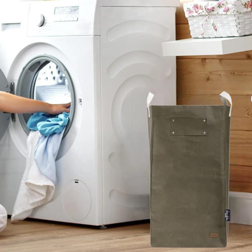 Deeablo New York - Sustainable Reusable Indoor Recycling Bin for Kitchen, Multipurpose Recycle Bin, Large Recycling Bins for Home, Washable Paper Bag for Recycling (Olive)