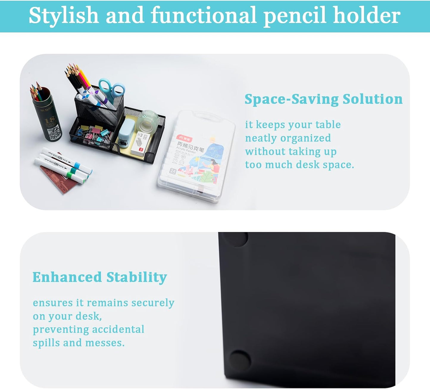 4 Pieces Mesh Pen Holder Desk Organizers and Accessories for Deskop Organizer,3 Compartments Black Pencil Holder for Office Supplies,Gifts for Colleague