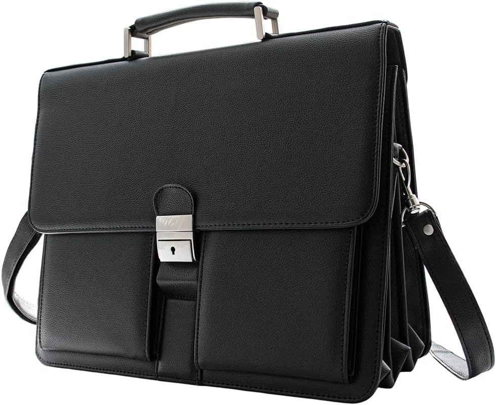 Mens Leather Briefcases Office Attorney Student Attache Case Messenger Bag w/Padded Compartment,Black