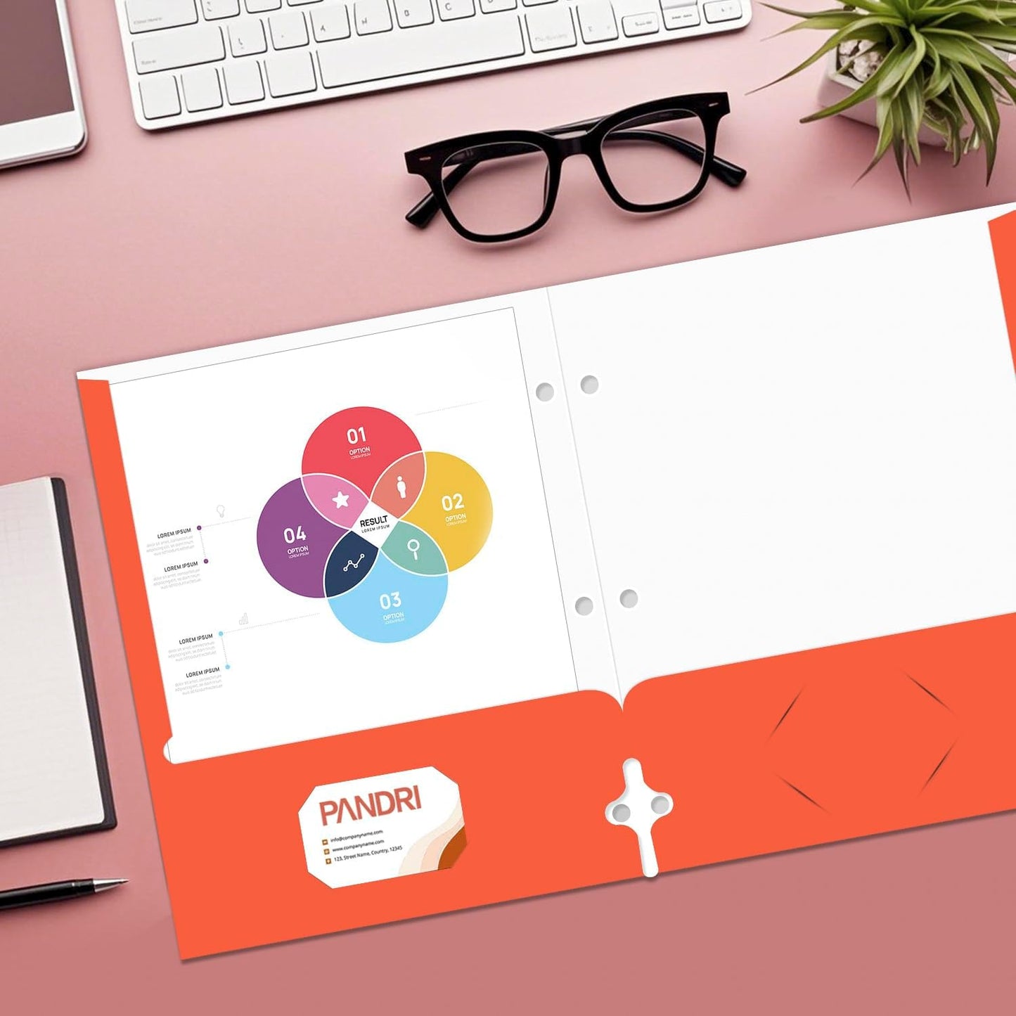 Two Pocket Portfolio Folders, PANDRI 60 Pack 3 Hole Punched 2 Pocket Folders for 3 Ring Binder, Letter Size Paper File Folder for School Office Home Business, Red