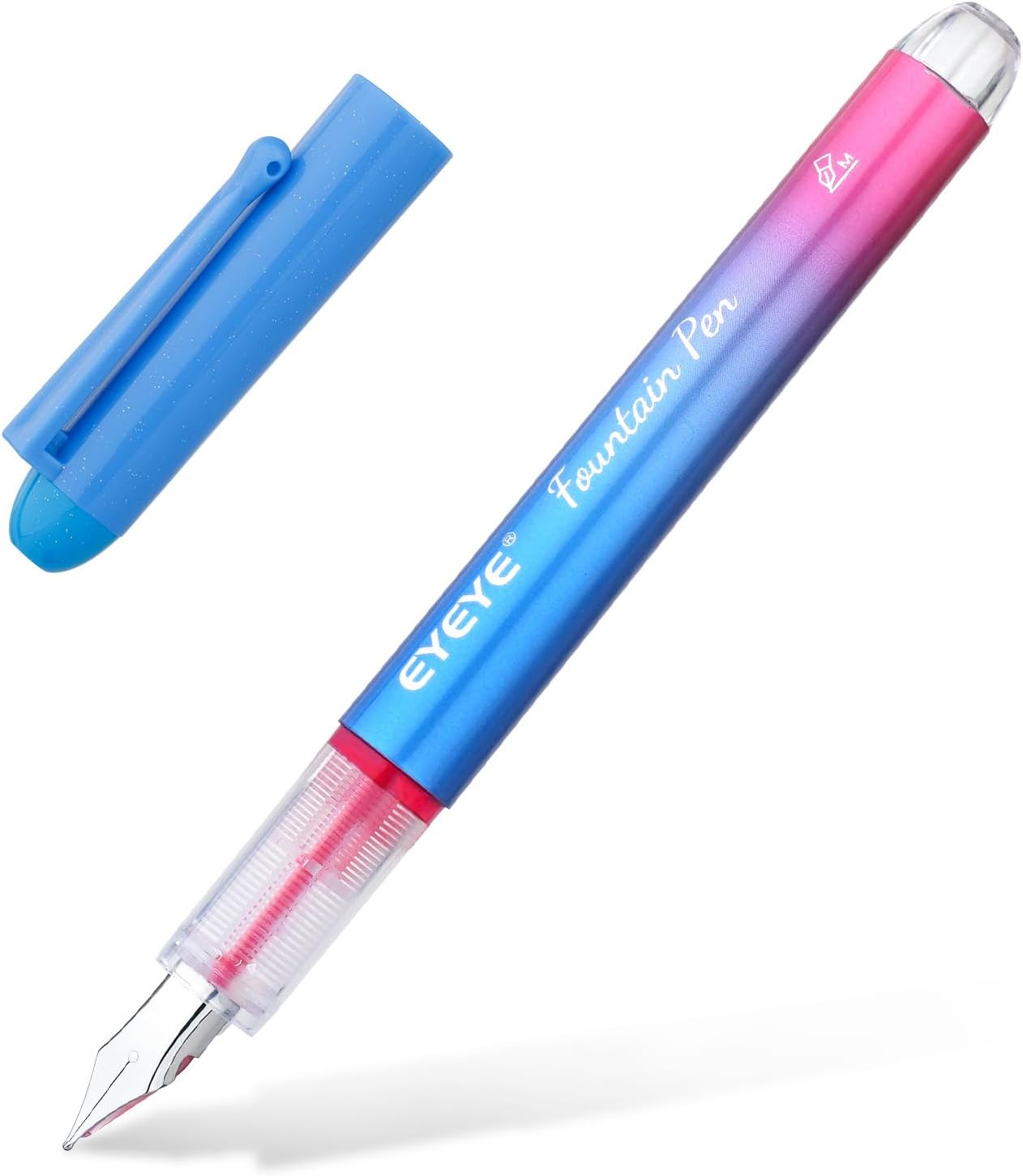 EYEYE Disposable Fountain Pens for Writing, Medium Point Stainless Steel Nib, Pack of 8 Assorted Colors