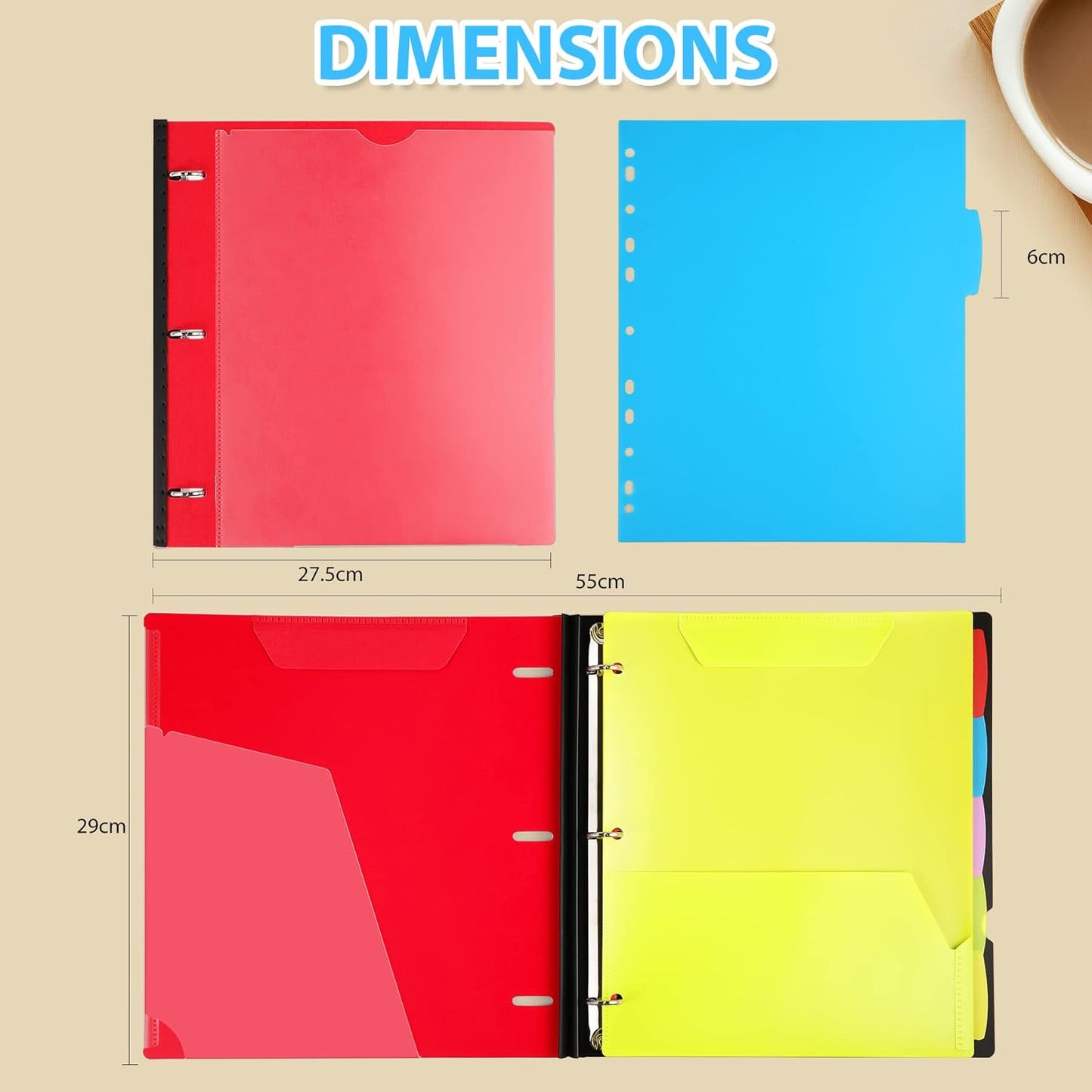 WOT I 1-Pack Telescoping 3 Ring Binder Notebook - Customizable Cover, 5 Dividers & Pocket Folder in One Slim Organizer (60 Sheets Included), Red