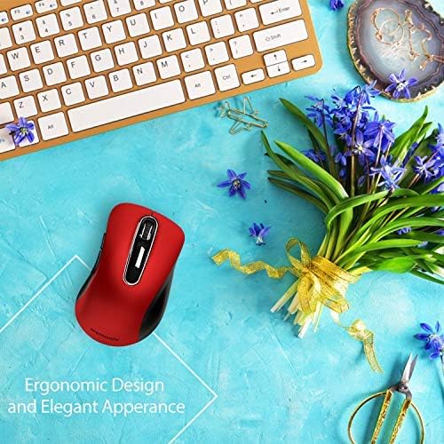 memzuoix 2.4G Wireless Mouse, 1400 DPI Mobile Optical Cordless Mouse with USB Receiver, Portable Computer Mice for Laptop, PC, Desktop, MacBook, 5 Buttons, Red