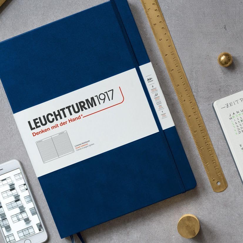 LEUCHTTURM1917 - Notebook Hardcover Medium A5-251 Numbered Pages for Writing and Journaling (Navy, Dotted)