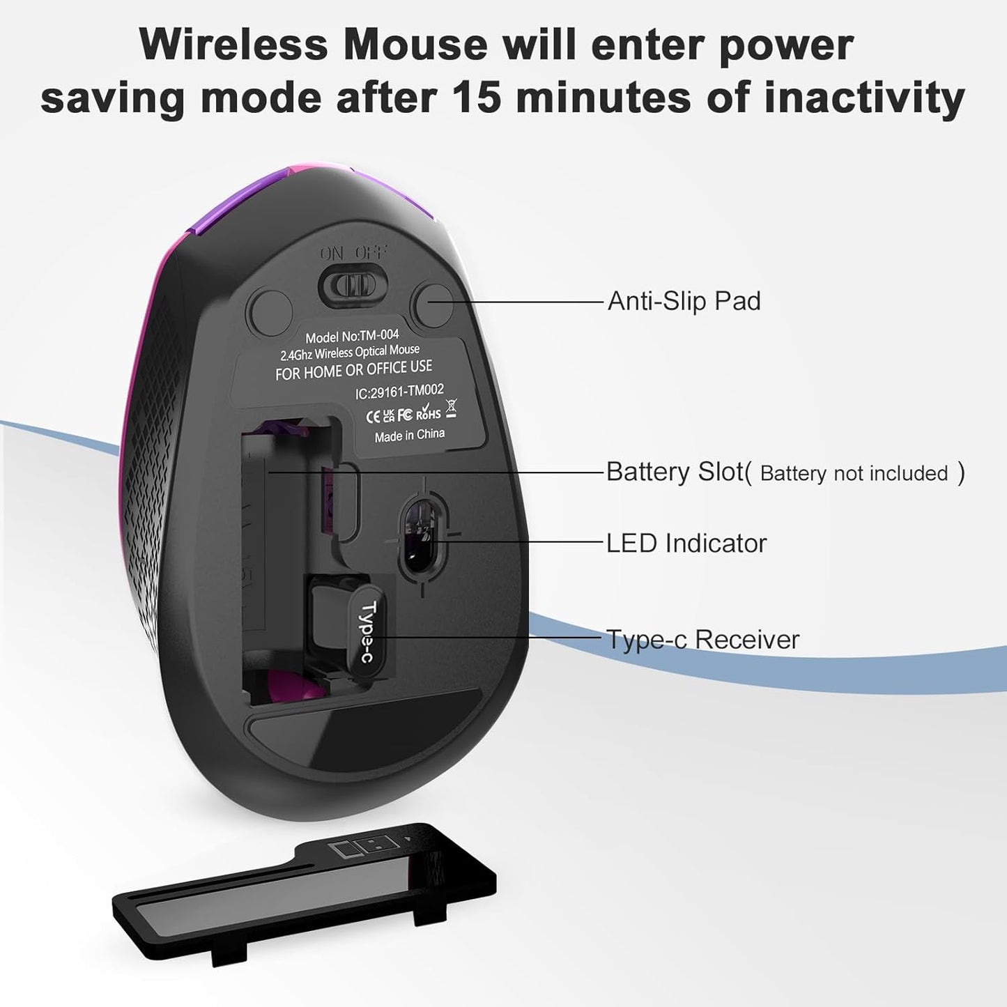 RaceGT USB C Wireless Mouse - 2.4G Cordless with 6 Buttons and 3 Adjustable DPI for MacBook Pro/Air, Laptop, Desktop, PC