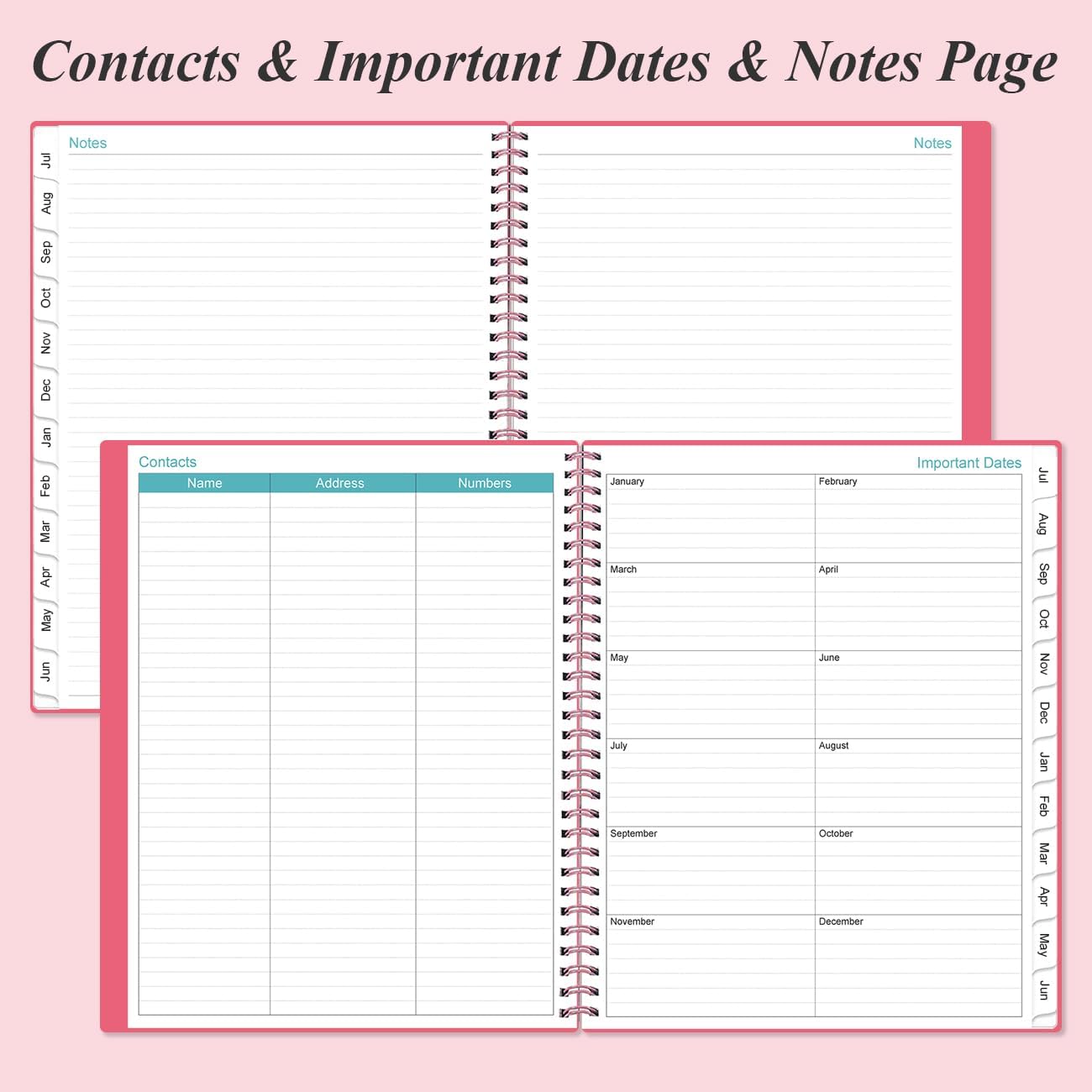 Planner 2025-2026 - Academic Planner 2025-2026 from July 2025 to June 2026 with 12 Monthly Tabs, Flexible Cover, Inner Pocket, 8.5" x 11", Pink