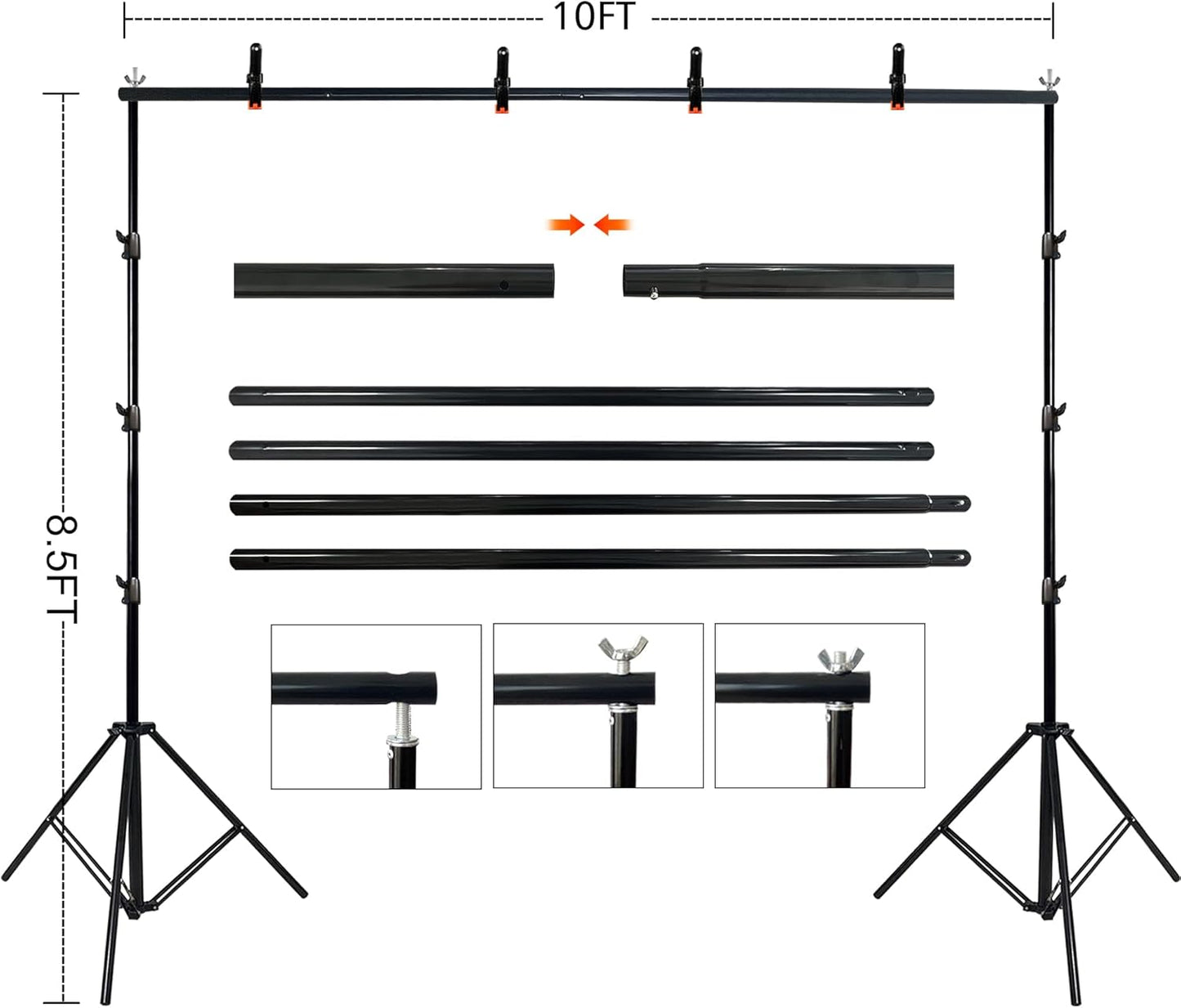 2 in 1 Green Backdrop Stand Kit, 10x8.5 ft Portable Dual Rod Stand kit with 8.5x12ft Green Backdrop-Premium Polyester for Video Streaming, Portrait Photoshoot,Wall Mounted, Parties