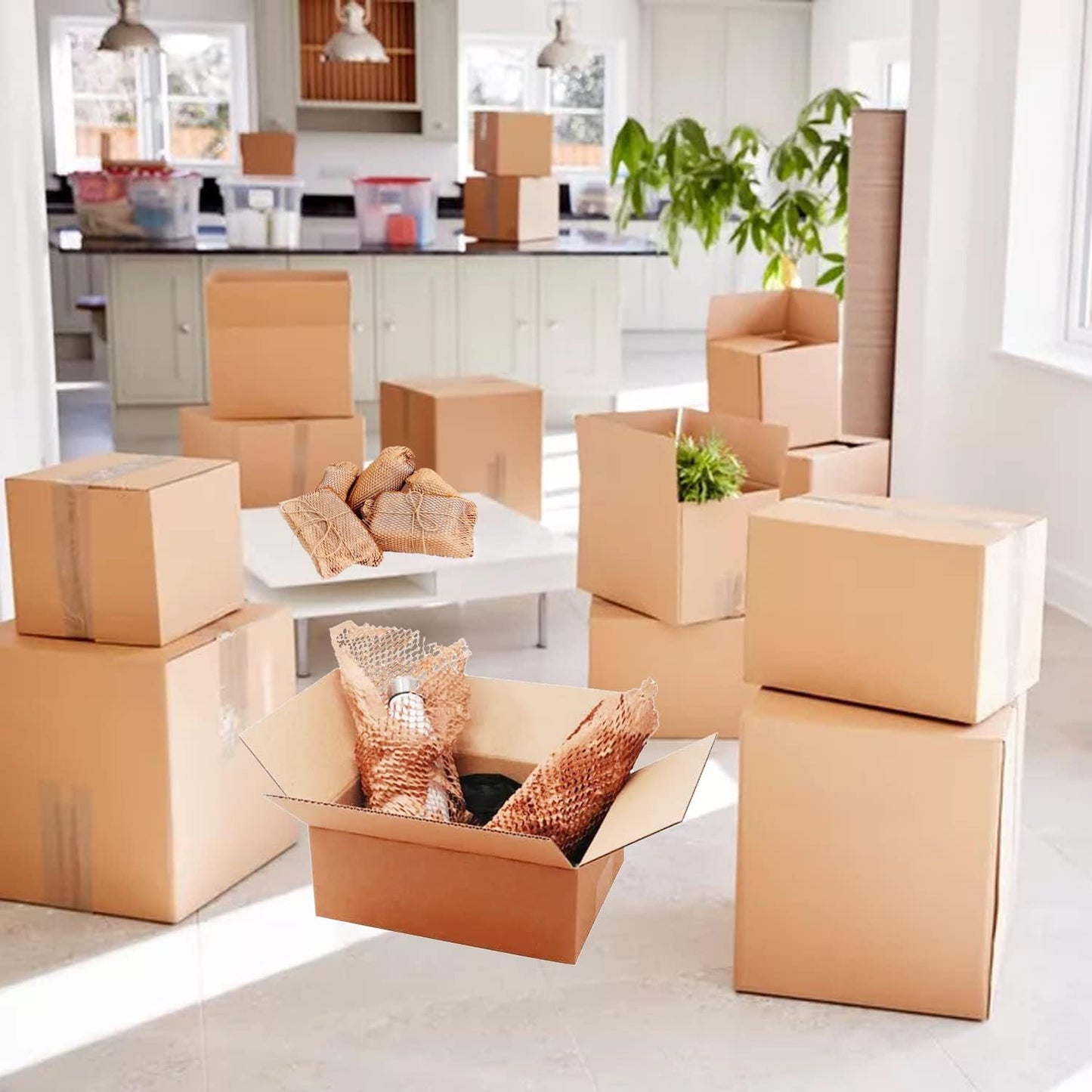 Honeycomb Packing Paper Wrap 15"x400' Sustainable Alternative to Bubble Cushioning Wrap Packing paper for Moving/shipping/packing Roll with 20 Fragile Sticker Biodegradable & Fully Recylable