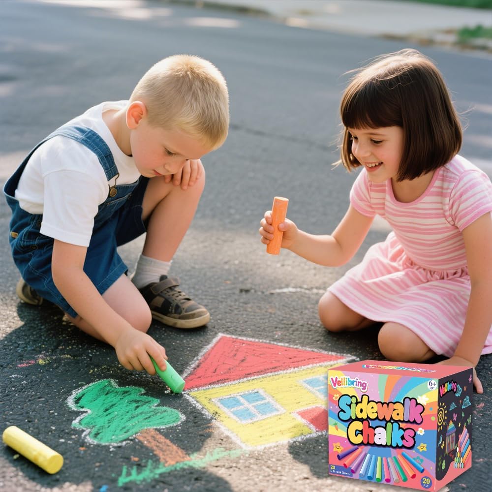 20 PCS Sidewalk Chalks Set Washable Colored Jumbo Chalk Bulk 20 Colors for Students Teens School Supplies Driveway and Playground Outdoor Games Activities