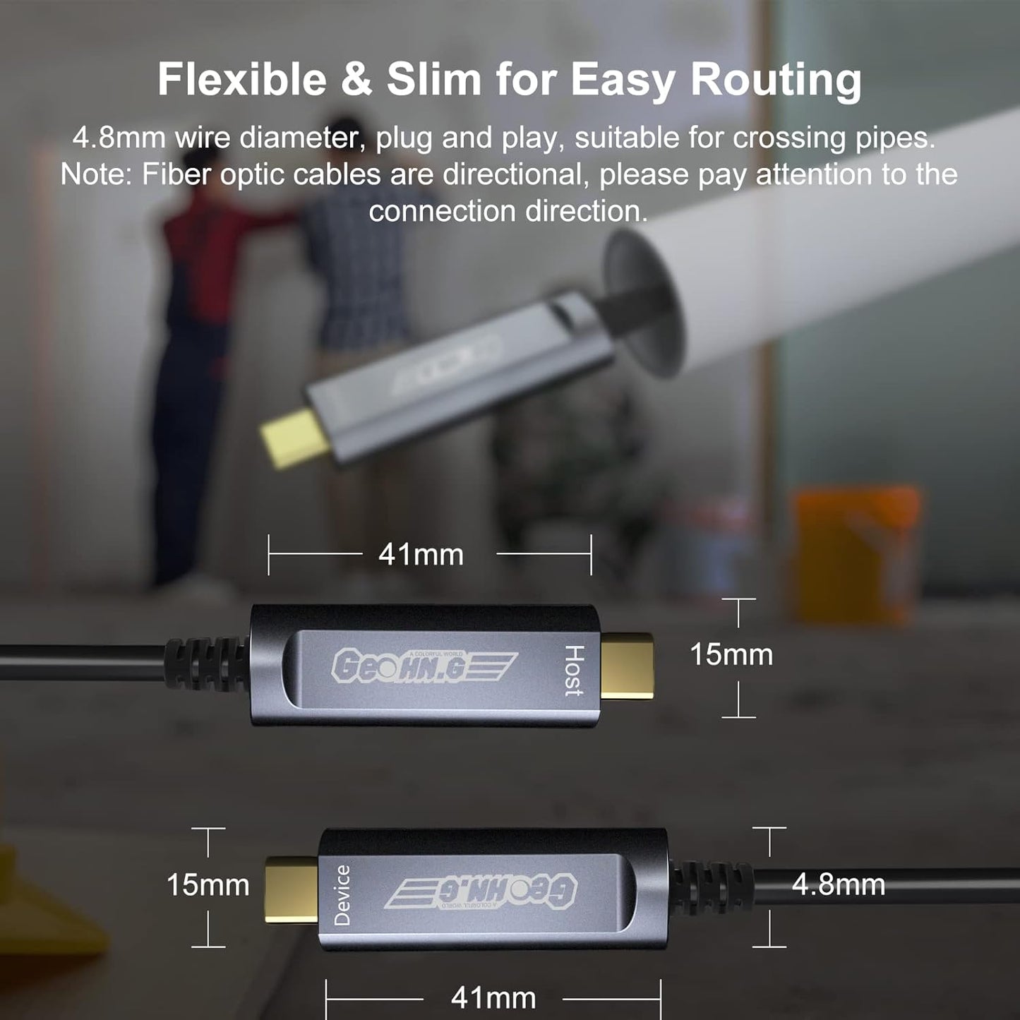 USB C to C Fiber Optic Extension Cable 15M/50FT, USB 3.2 10Gbps Long Distance Active Optical USB C GEN2 Cable for VR/AR, Quest2, Webcam, Camera, Mini PC and More - Grey
