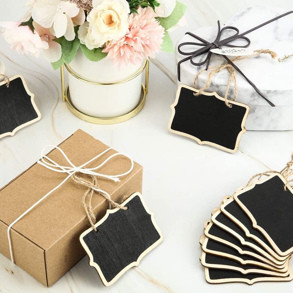Hahiyo 3.15 x 2.36 Inch Double Sided Chalkboards with Hanging String Help Marking Easy Writing Quick Attach Wood Double-Sided Rectangle Blackboard 15 PCS for Message Signs Food Labels Wedding Party