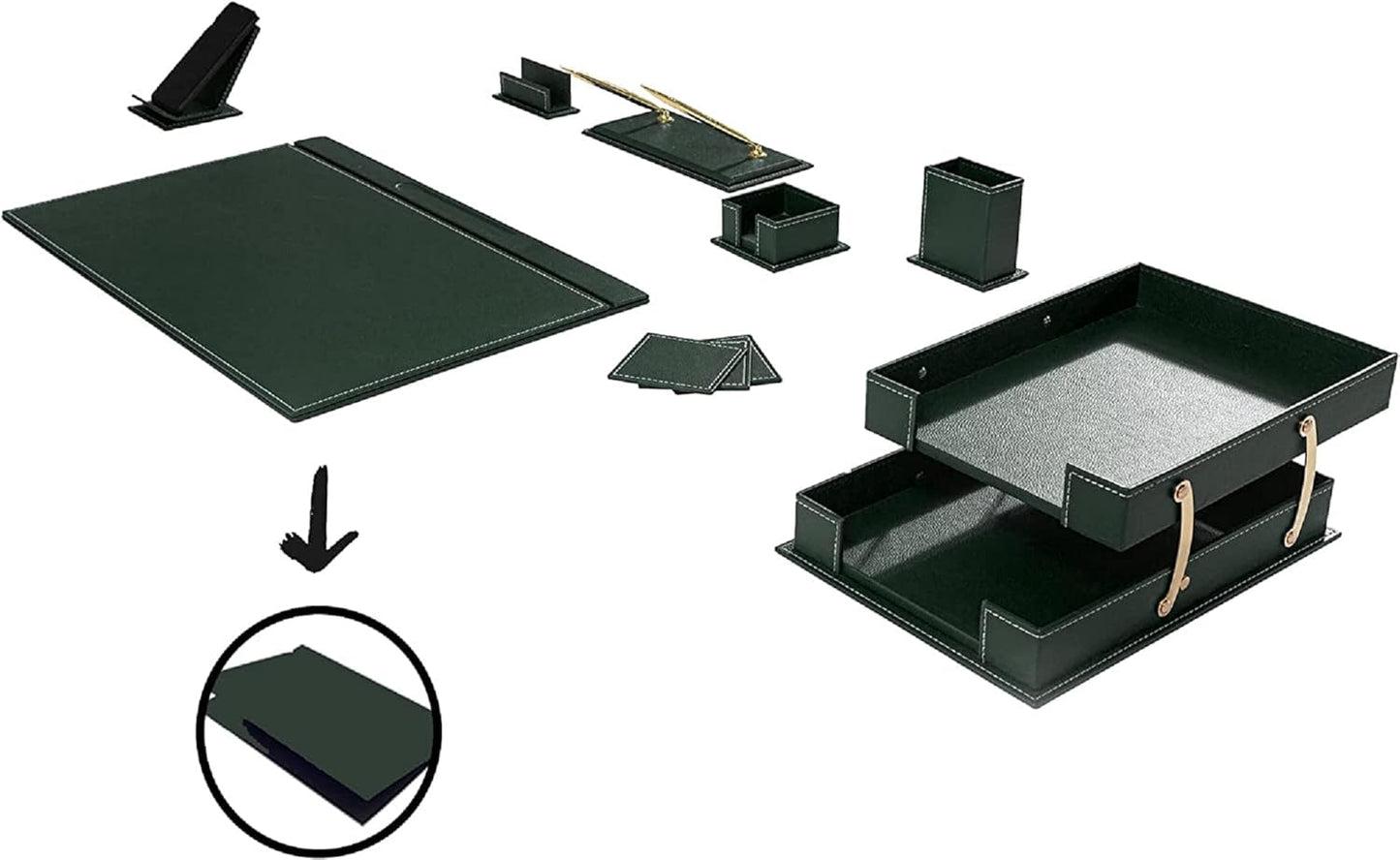 MOOGCO Bonded Set - Desk Accessories - Leather Desk Organizer - Bonded Leather Set - Office Desk Accessories - Home Office Accessories - Desk Supplies - Leather Desk Set - Office Accessories