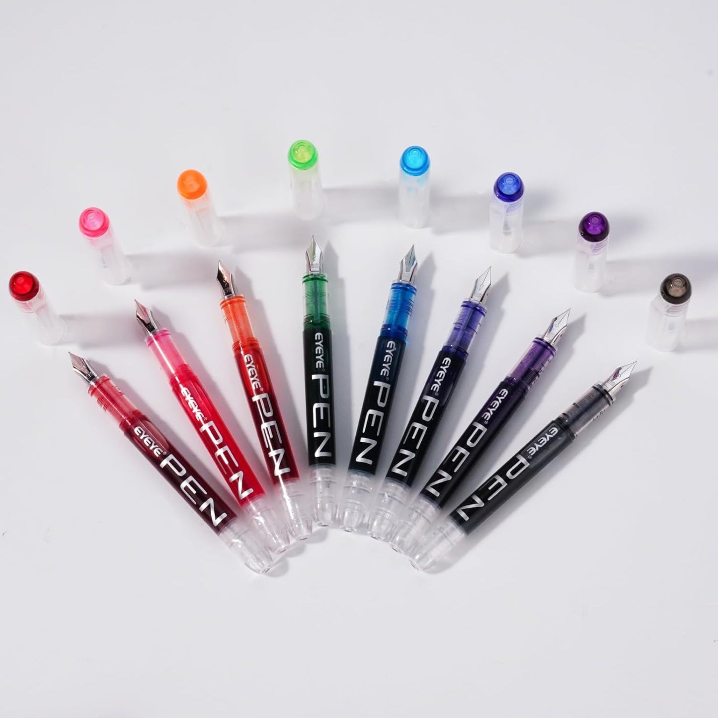 EYEYE Disposable Fountain Pens, 8 Pack Multicolor Fine Point Fountain Pens for Writing, Stainless Steel Nib, Smooth Writing for Journaling, Drafting, Sketching, Doodling & Gifts