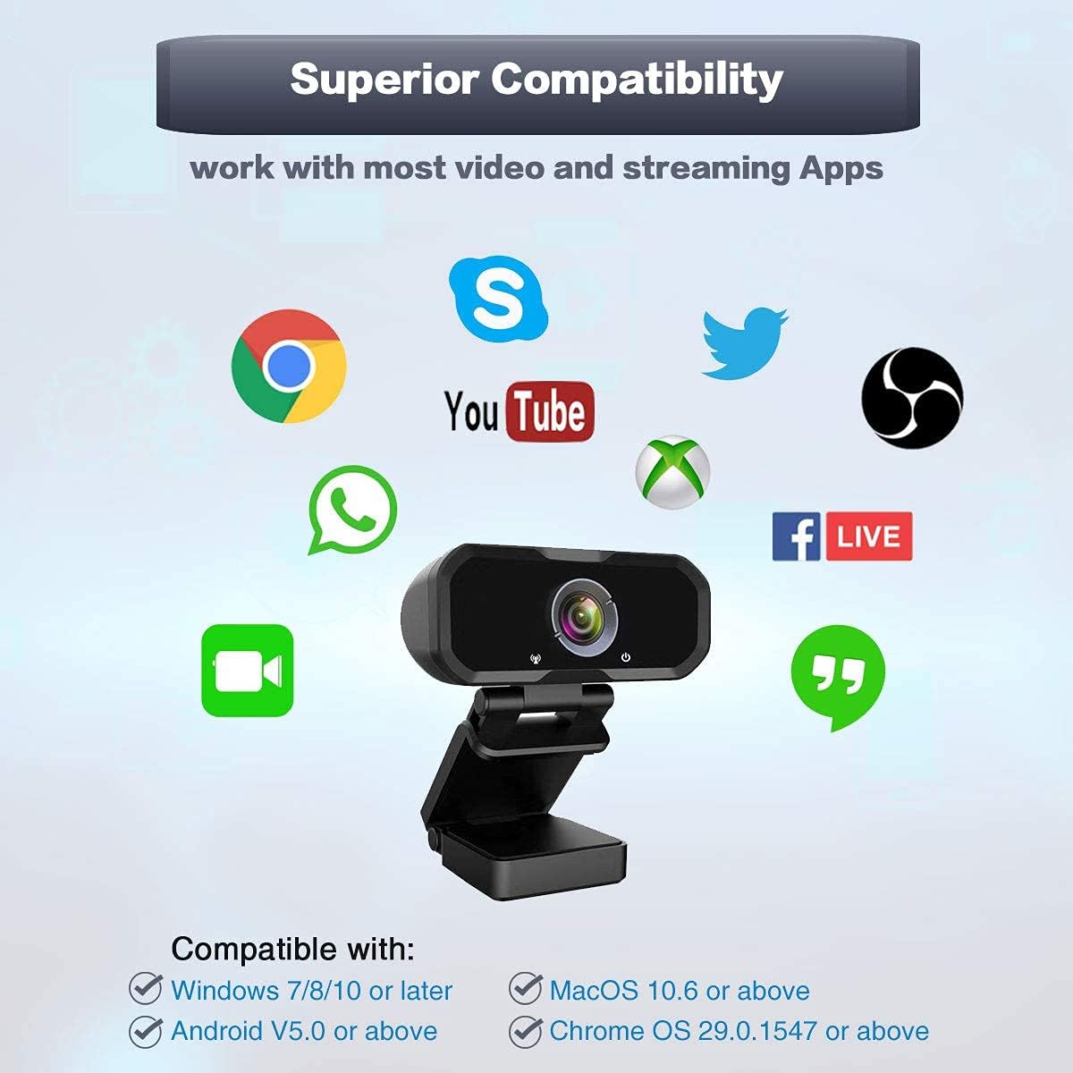 Webcam 1080p HD Computer Switch 2 Camera - Microphone Laptop USB PC Webcam with Tripod Stand, 110 Degree Live Streaming Widescreen Recording Pro Video Web Camera for Calling, Conferencing