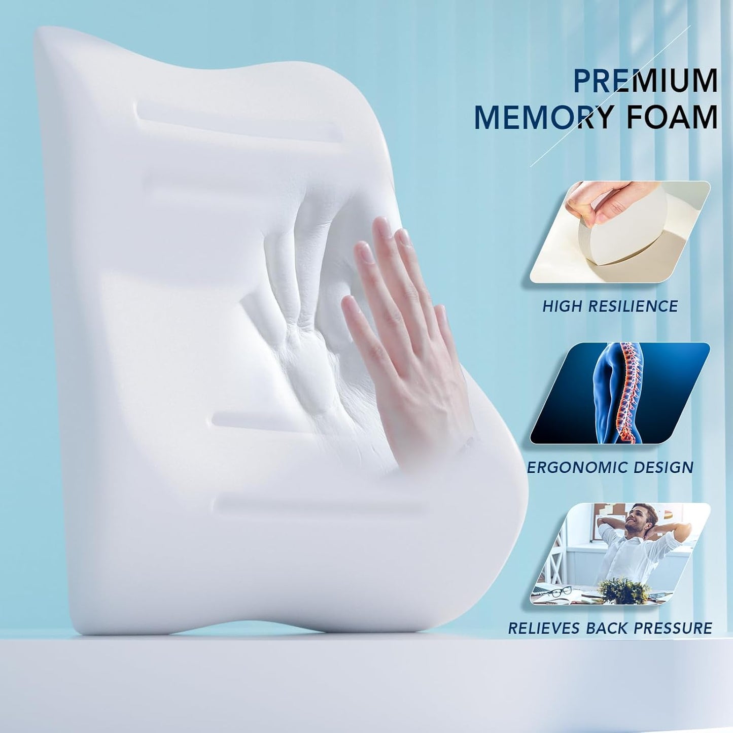 Lumbar Support Pillow for Office Chair & Car, Ergonomic Back Support Memory Foam Back Cushion with 3D Washable Cover, Relieves Back Pain for Driving, Gaming, Truck, Recliner