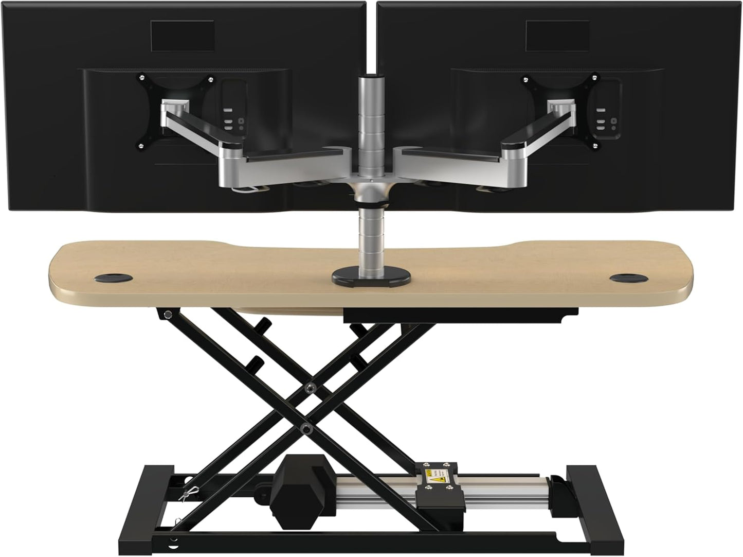 VERSADESK® PowerPro™ Elite 48” x 24" – App Controlled X-Large Electric Standing Desk Converter w/USB Charging Port. Raises up to 20”. Fully Assembled – Includes LED Lights. Supports 80 lbs. – Maple