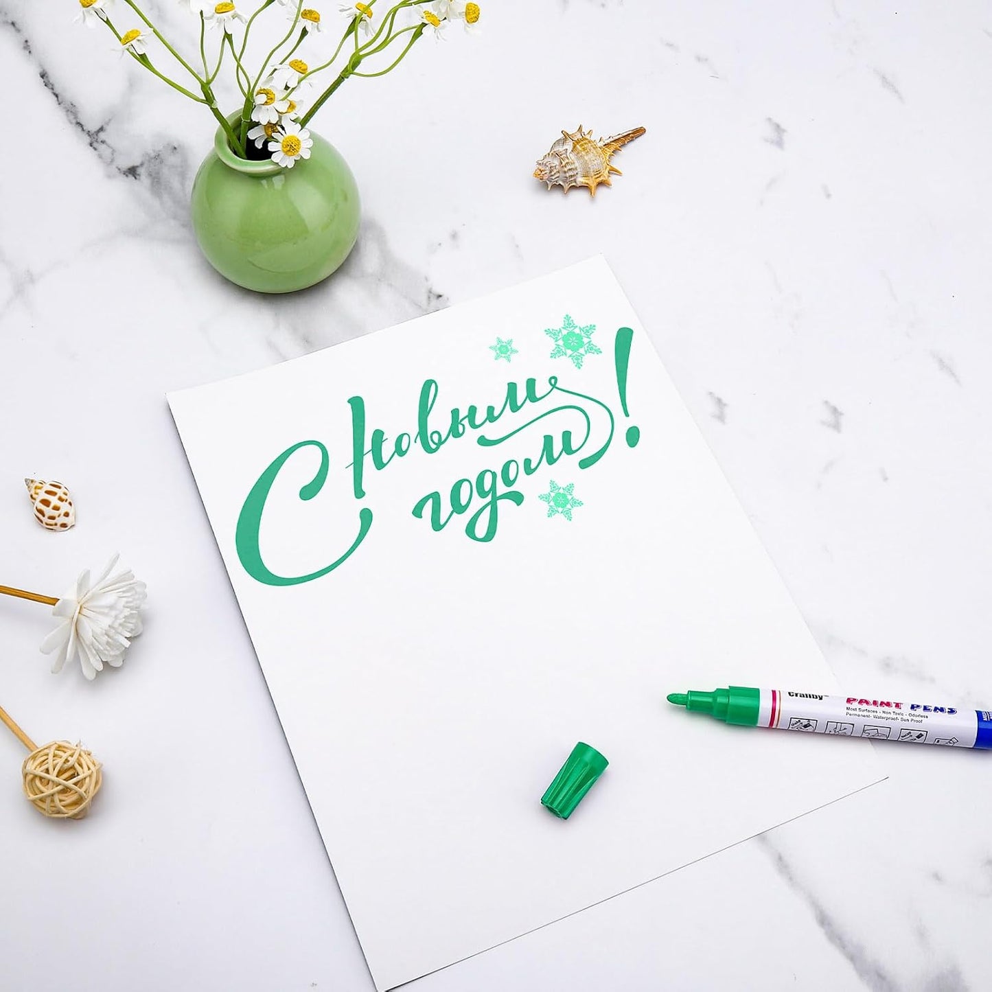 Green Paint Markers, 2 Pack Oil-Based Waterproof Quick Dry Permanent Paint Pen Set for Rocks Painting, Wood, Fabric, Plastic, Canvas, Glass, Mugs, Metal, Tire, Stone, DIY Craft