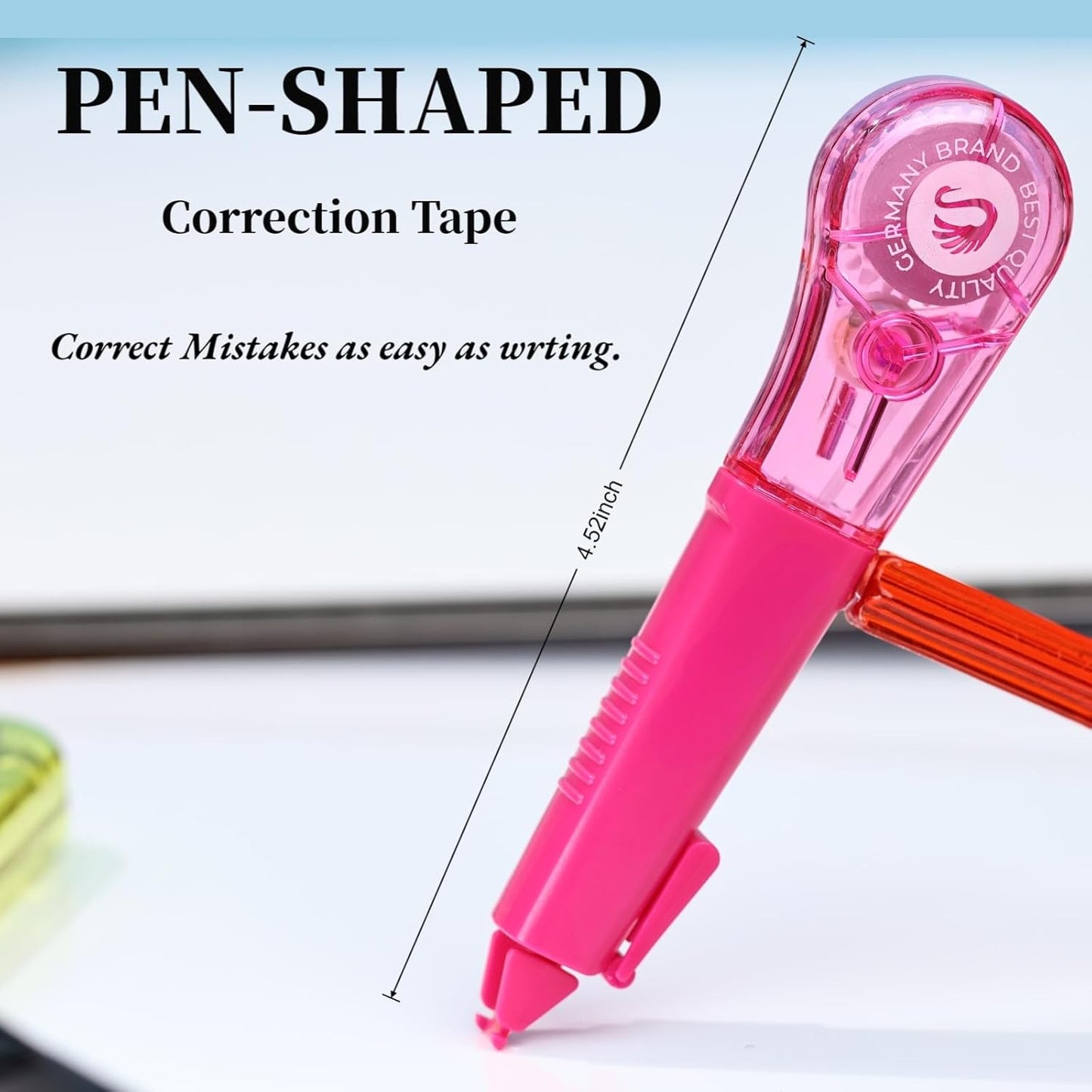 19.69ft Correction Tape Pen, 5-Count Pack, Dry Instantly, Stretch Resistant, not Easy to Break, as Smooth as Writing, Perfect for School, Office Supplies, Black White Red Yellow Blue