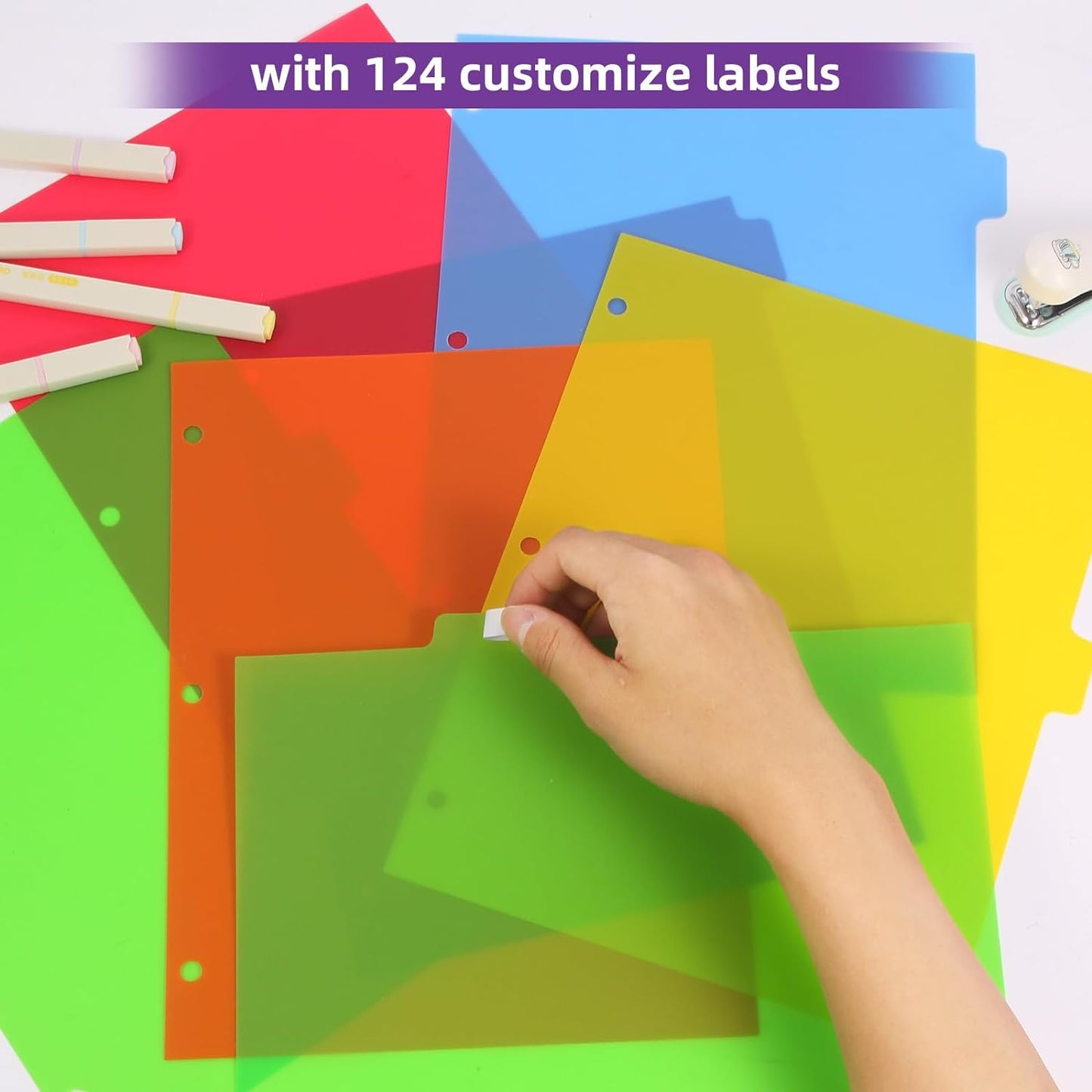 Colorful Binder Dividers with Tabs,Plastic Index with 8-Tabs,for 3 Ring Binder,6 Sets