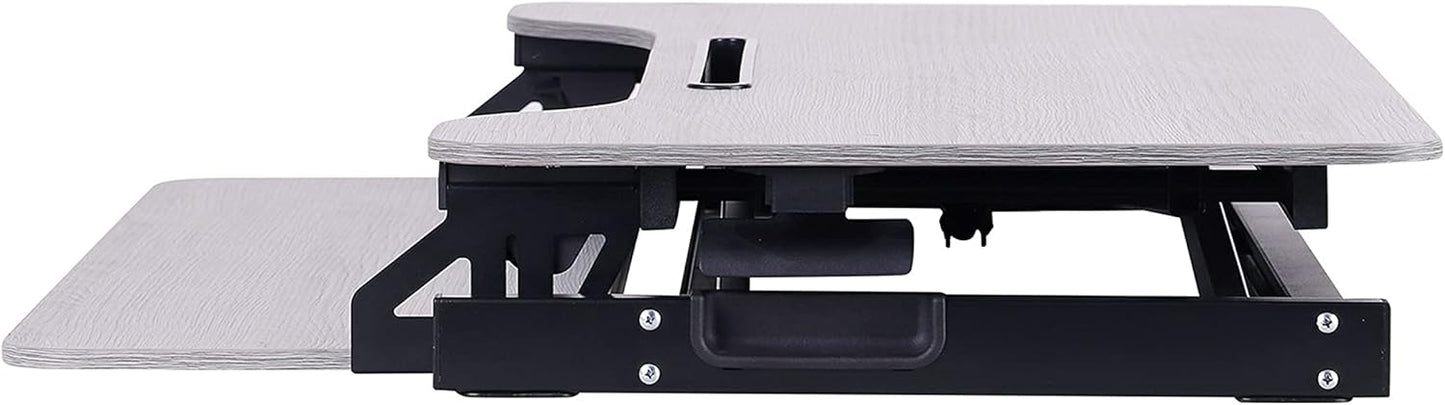 Rocelco Standing Desk Converter with Dual Monitor Mount - 31.5 Inch Sit Stand Up Tabletop Riser with Tablet Holder, Height Adjustable Workstation - Deep Keyboard Tray for Laptop - Gray (R VADRG-DM2)