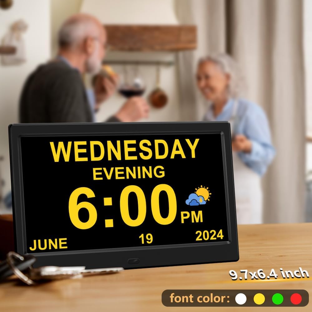 Extra Large Impaired Vision Digital Alarm Clock with Day and Time for Elderly Calendar Clock Auto Dimmable Clock (10.1 Inch Black)