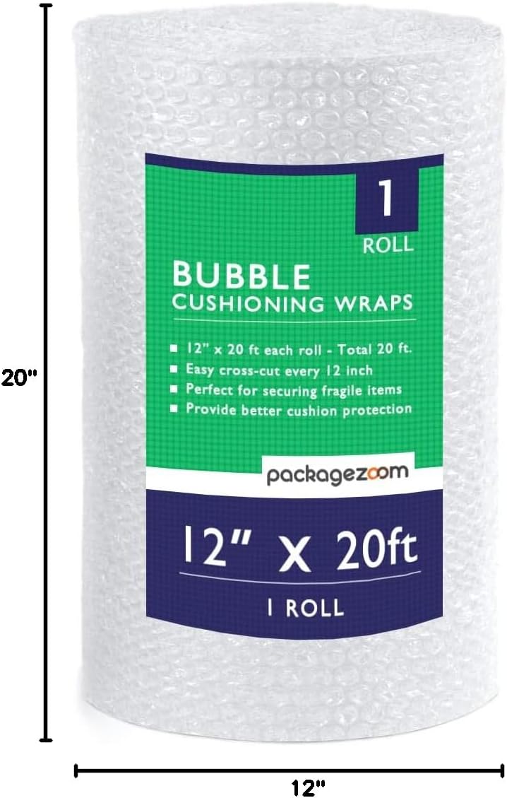12 inch x 20 ft Bubble Cushioning Wrap, Perforated Every 12" Protective Packing Moving & Shipping Supplies for Boxes & Fragile Items