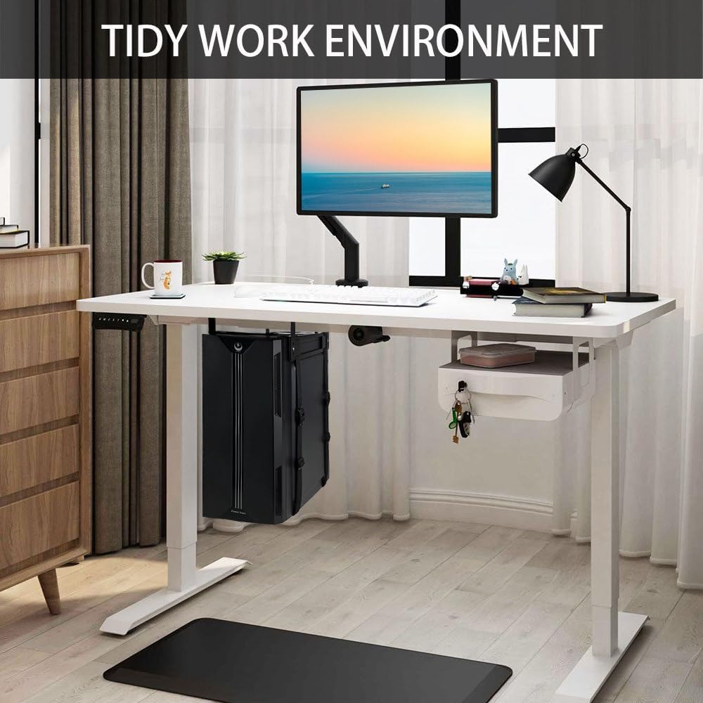 Under Desk PC Mount with Anti Scratch Sponge, Adjustable CPU Holder Bracket for Computer Tower (Black, Fixed)