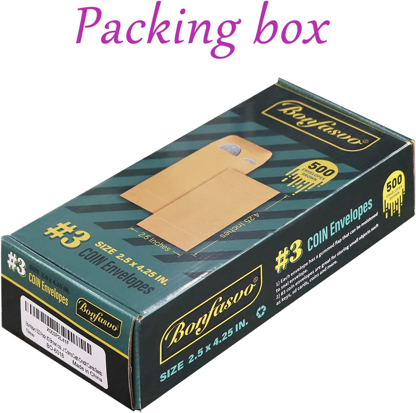 500 Pack #3 Brown coin envelope 2.5 x 4.25 inches Kraft Envelopes Classic Small Parts Envelopes with Self Adhesive Gummed Flap for Coins Cash Credit Cards Seeds