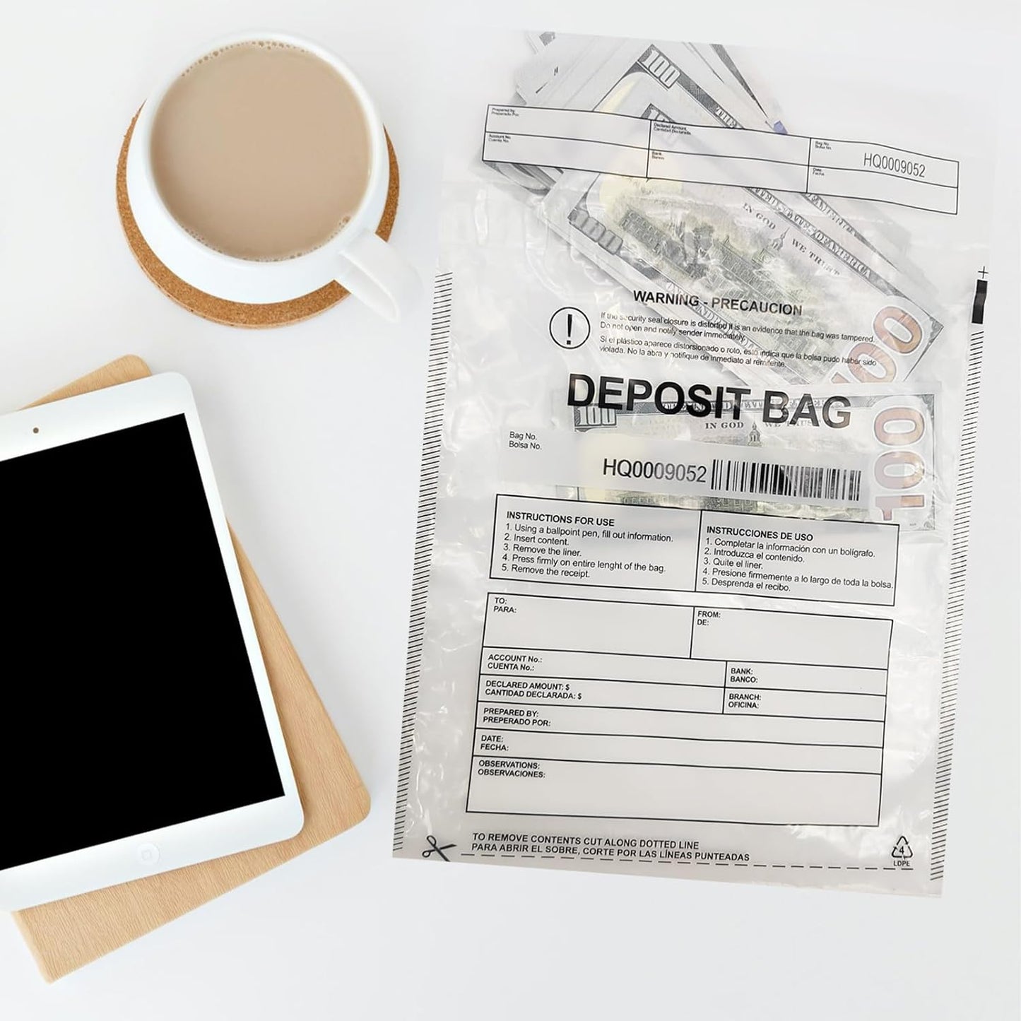 Daarcin100pcs9X12in Transparent Plastic Deposit Bag, Security Bank Pocket,Tamper Proof Bags,Cash Transfer Bag with Barcode and Self Sealing Adhesive,Used for Cash,Checks,Credit Cards