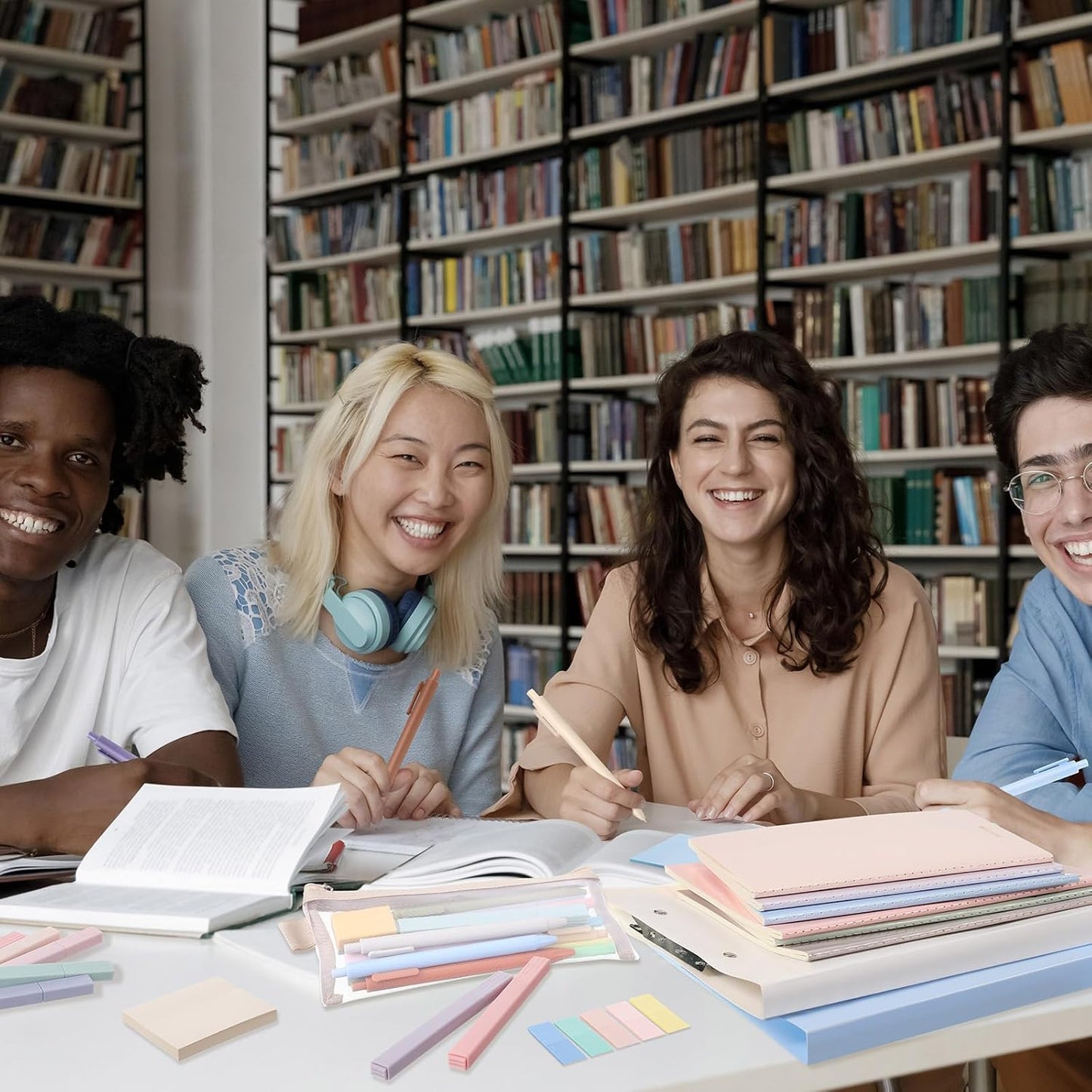 Colarr 54 Pieces Aesthetic School Supplies Including Pastel Highlighters Document Bags Pencils Notebooks Pencil Pouch Ink Pens Sticky Notes Erasers Back to School Gift Stationary Kit Supplies(Morandi)