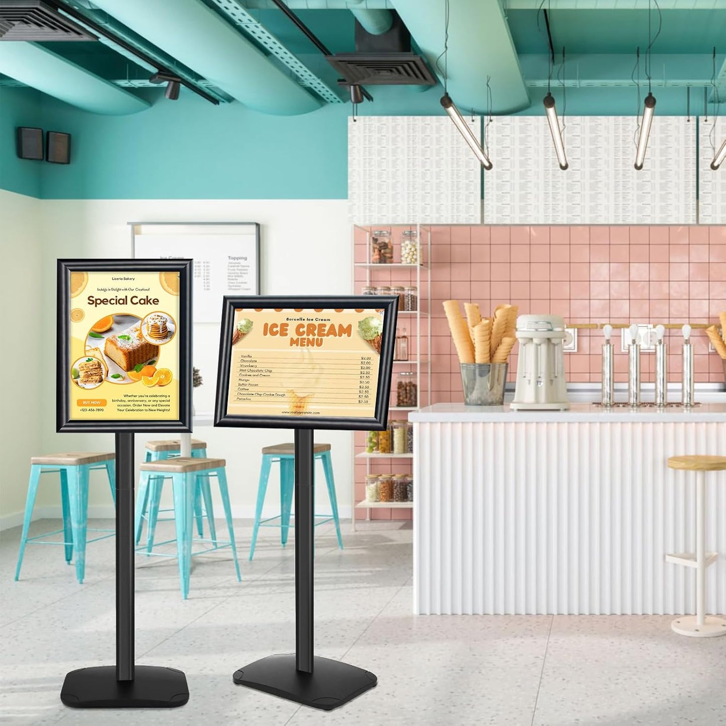 Heavy Duty Pedestal Sign Holder for Display, 11 x 17 inches Adjustable Floor Standing Sign Holder with Weighted Base , Vertical and Horizontal View Sign Stand for Indoor/Outdoor Advertising,Black