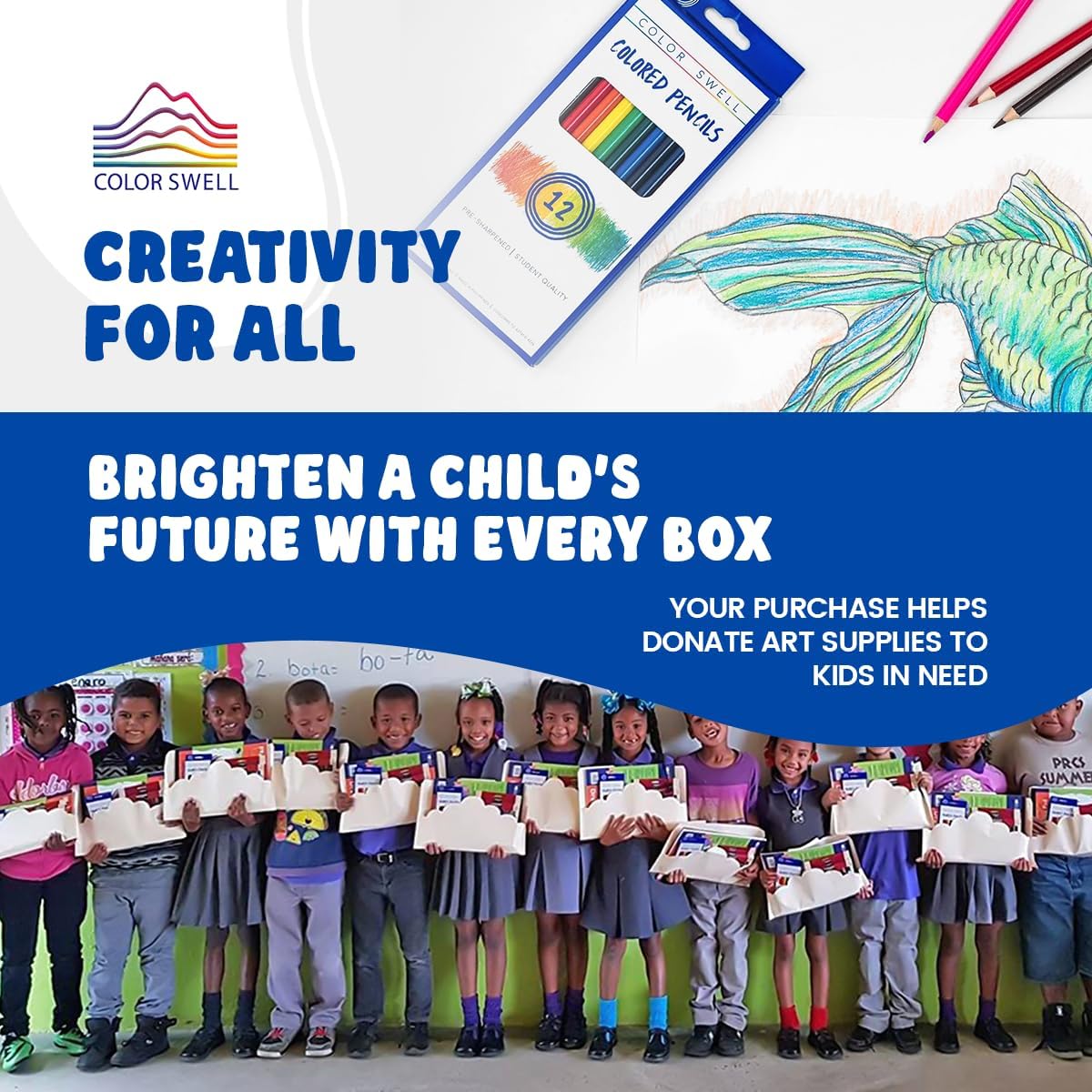 Color Swell Colored Pencil Pack 12 Count Assorted Vibrant Pre-Sharpened Colors Perfect for Kids, Teachers, Classrooms, and All Ages