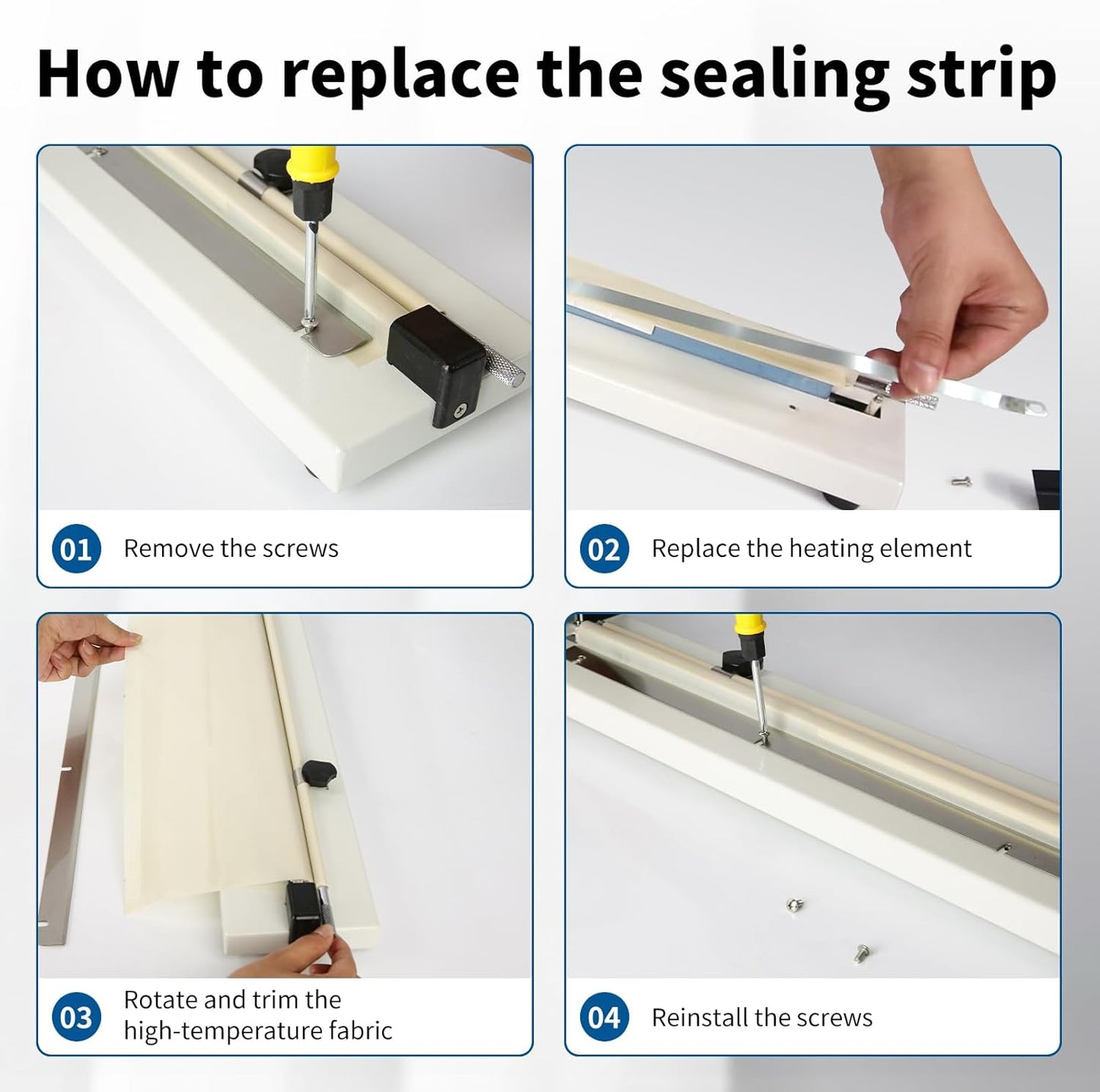 Impulse Heat Sealer with Seal bar, Heavy-Duty Bag Sealing & Cutting Machine, 8mm Sealing Width, 1 Extra Replacement (white, 18 inch)