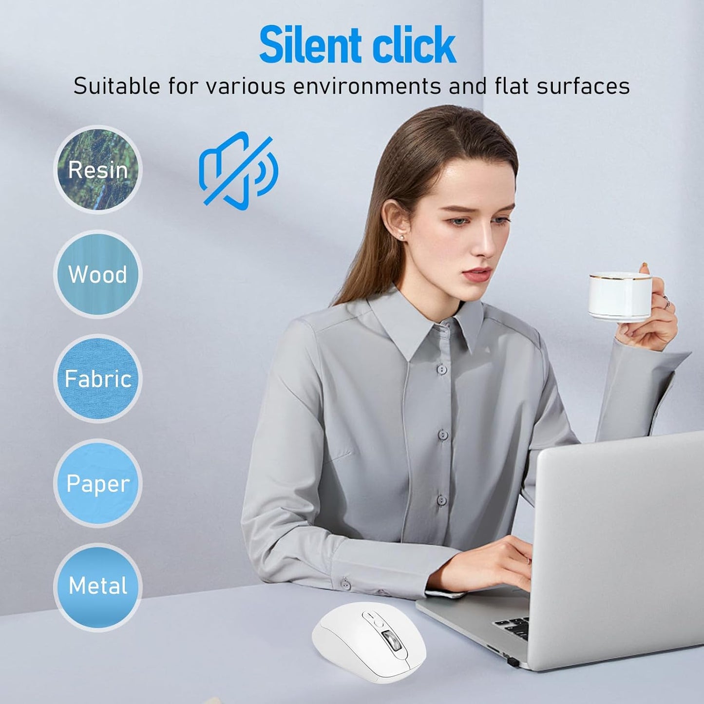 Multi-Device Wireless Bluetooth Mouse, 2.4G USB Receiver and Two Bluetooth, 4-Way Navigation Mice for Computer, Laptop, PC, MacBook, iPad (White)