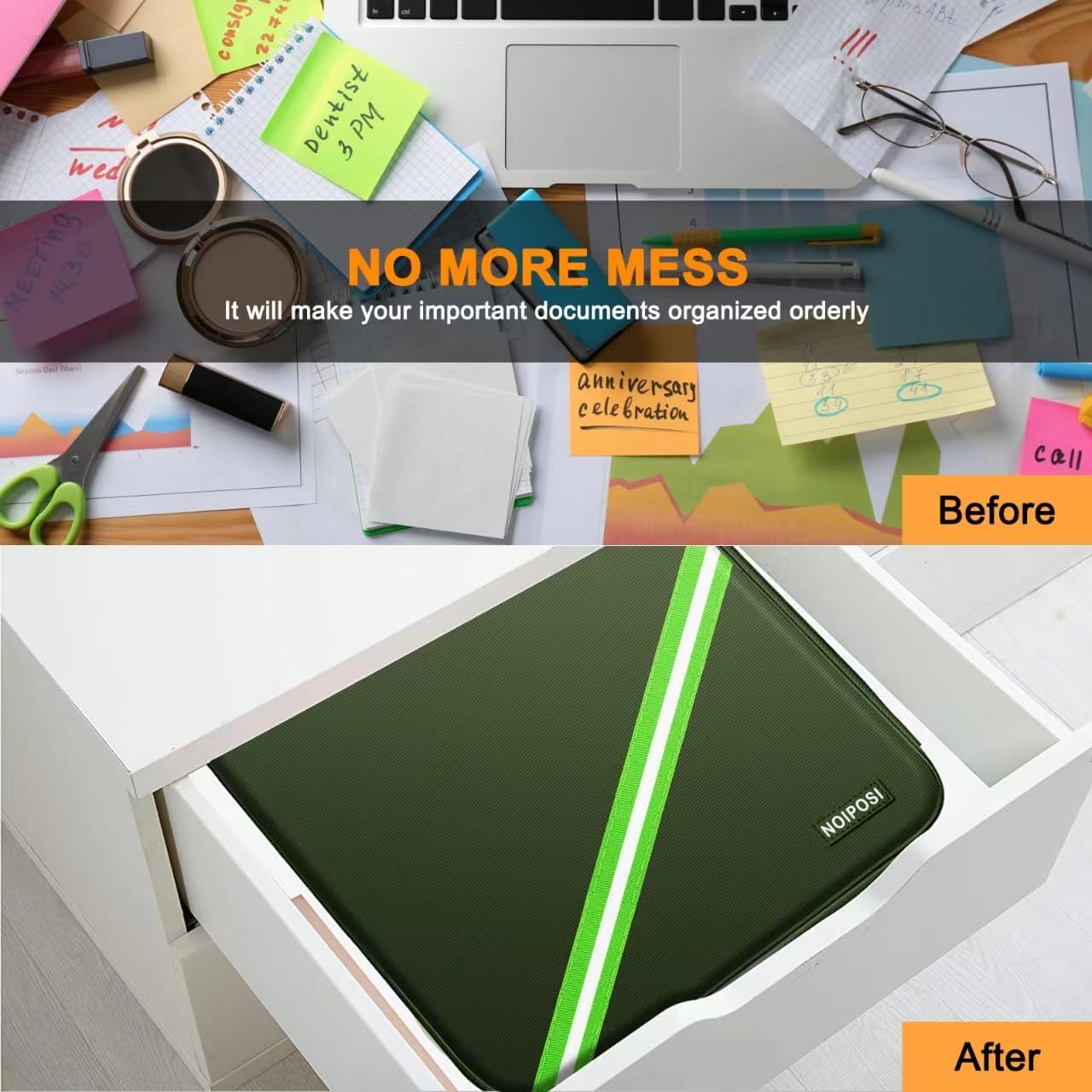 Document Organizer with 5200℉ Heat Insulated, 16.1"x11.4"x4.3" Waterproof and Fireproof Document Box with Lock, Home Strong Fireproof Safe Storage Box for Legal Size Documents and File,Green