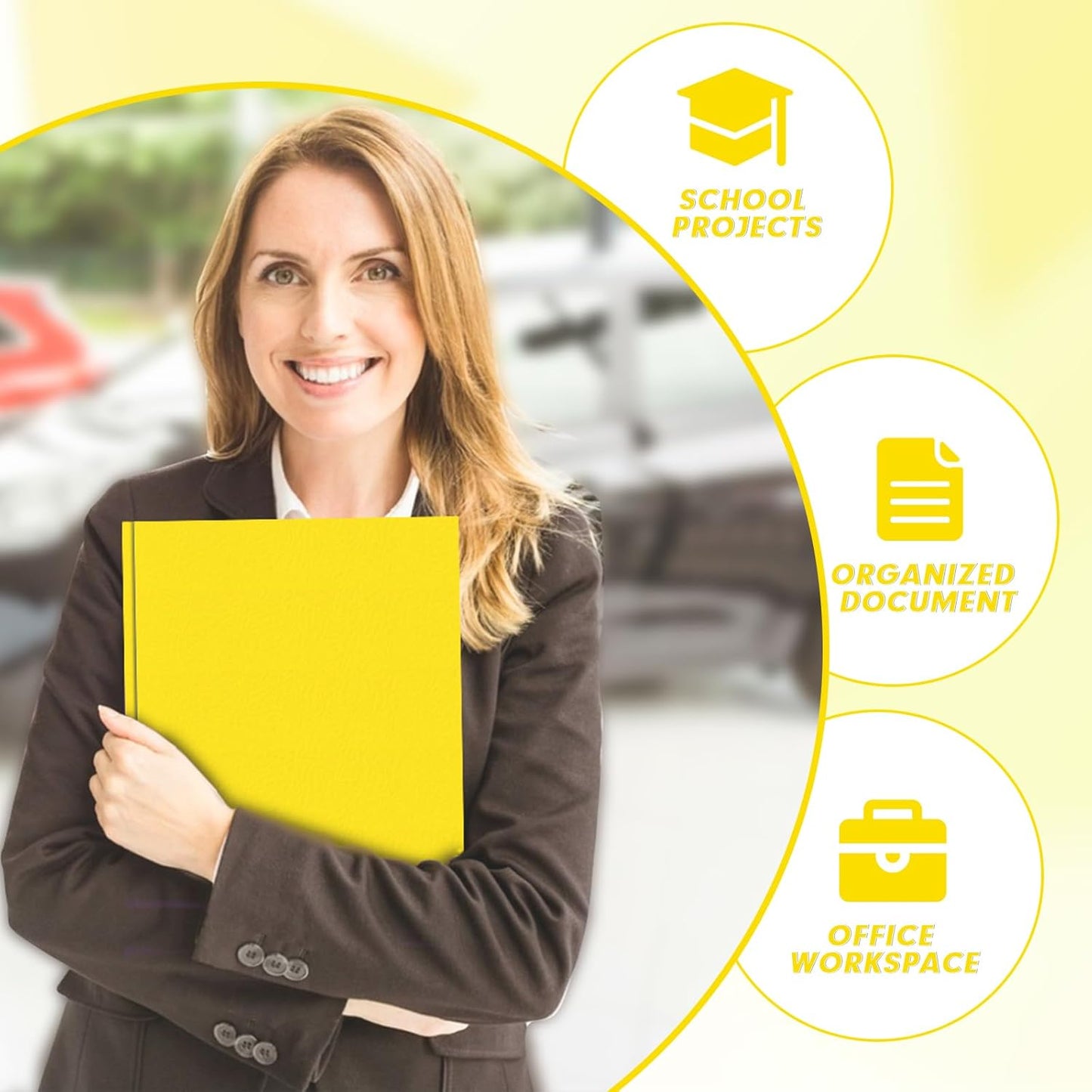 Two Pocket Folders, PANDRI 30 Pack Two Pocket Folders with Prongs, 3 Prong Folders Designed for Office and Classroom, Letter Size Yellow