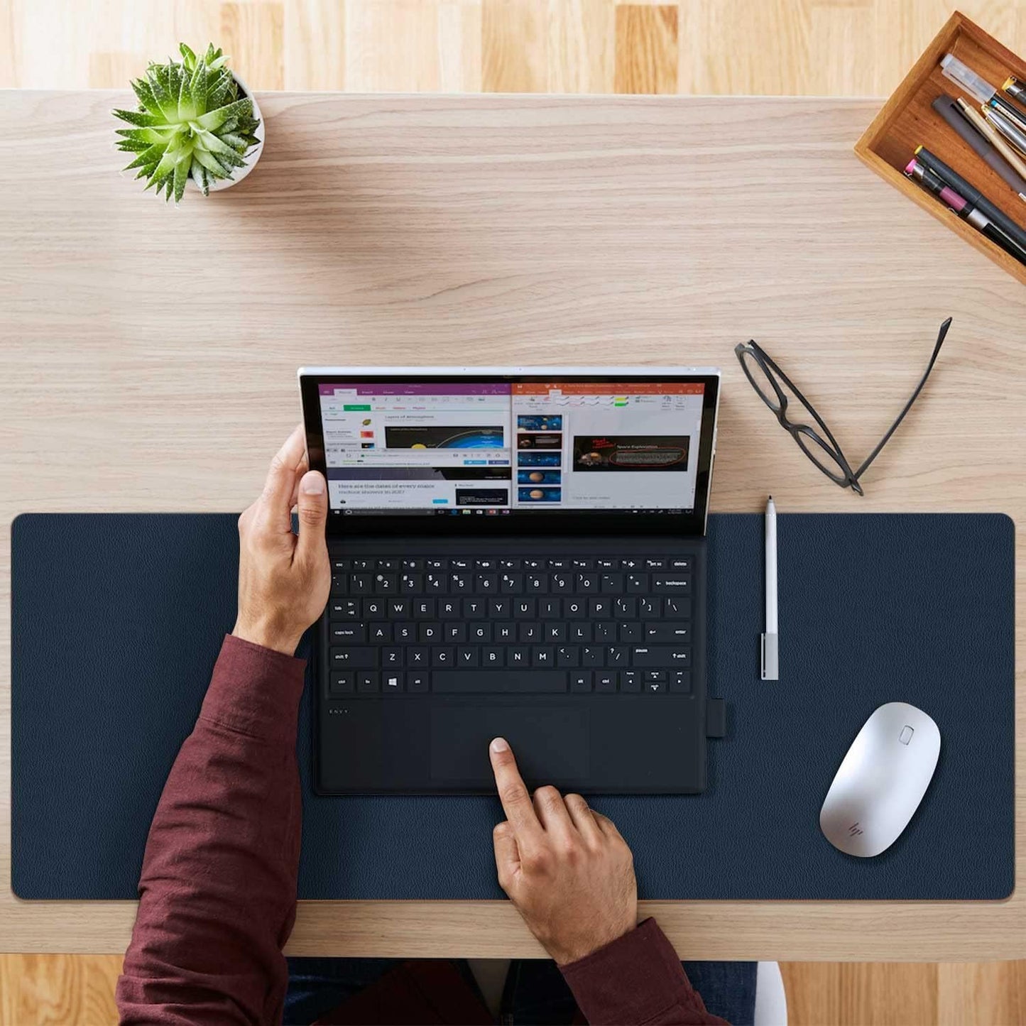 Desk Mat Large Protector Pad For Home, Office - Smooth Surface Soft Multifunctional Dual-Sided Desk Mouse Pad For Desktop, Waterproof, PU Leather (Dark Blue, 23.6" x 13.7")