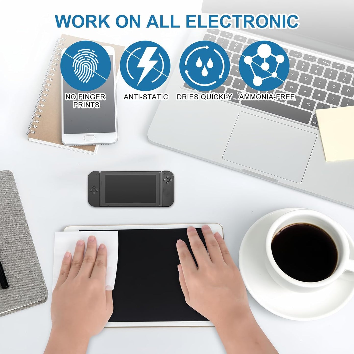 Electonic Wipes Alibeiss Screen Cleaner Wipes (80P,8 * 8inches) for Laptop, Phone, Ipad,TV, Computer Cleaning kit